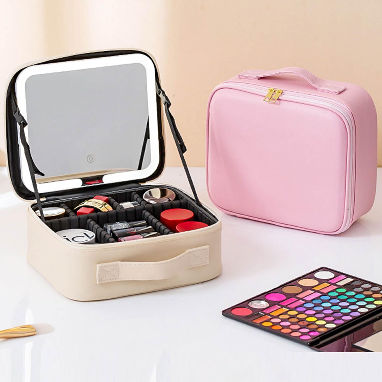 Neceser portátil con luz LED, diseño Resistente Agua con múltiples Compartimentos para aplicación de Maquillaje Nocturno, Estuche de tocador LED portátil