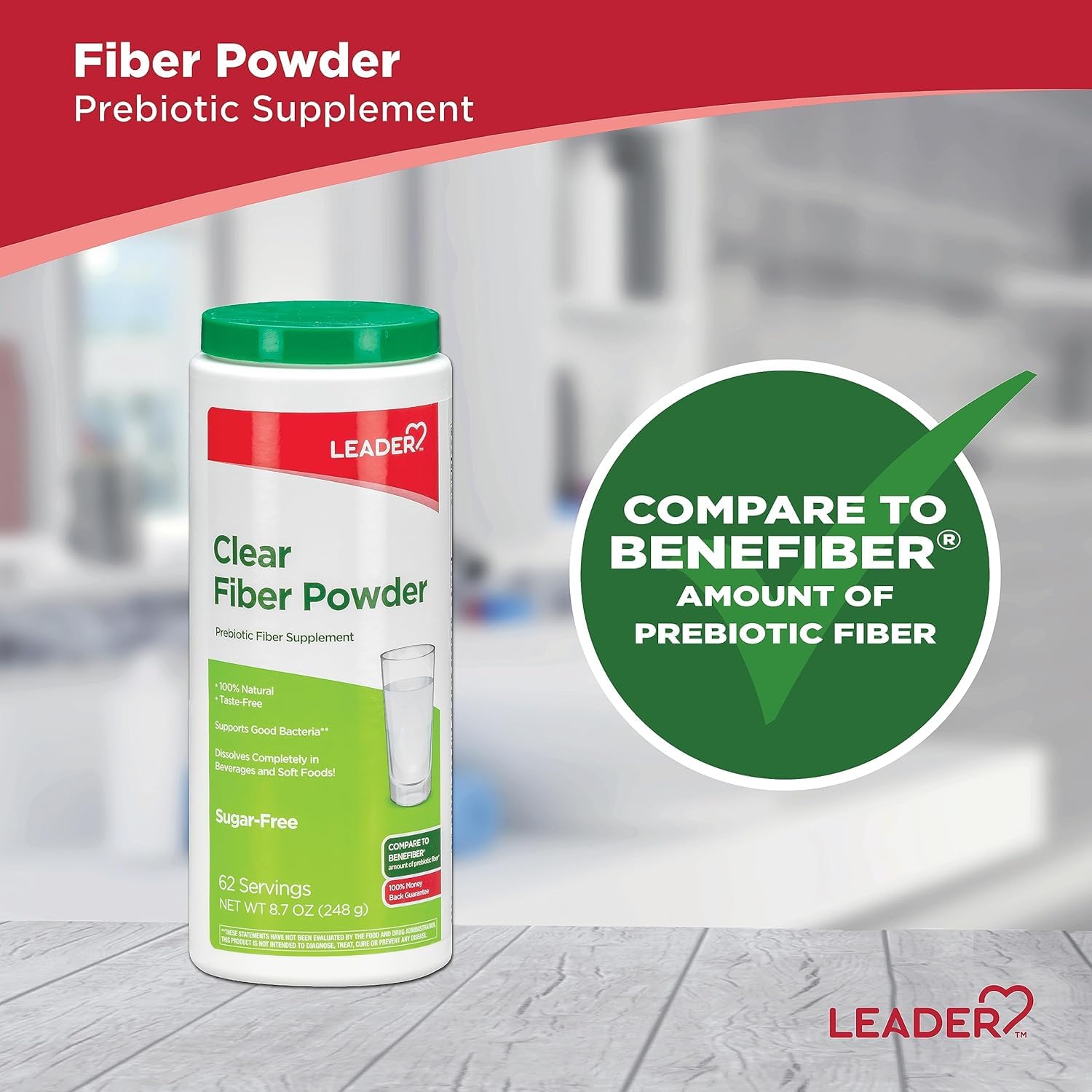 LEADER Prebiotic Fiber Supplement Powder, Soluble Wheat Dextrin, Dissolves Clear, Tasteless & Grit-Free, Non-Thickening, Gluten & Sugar-Free, Unflavored Daily Fiber for Gut Health 186 Servings, 3-Pack — Amazon image 3