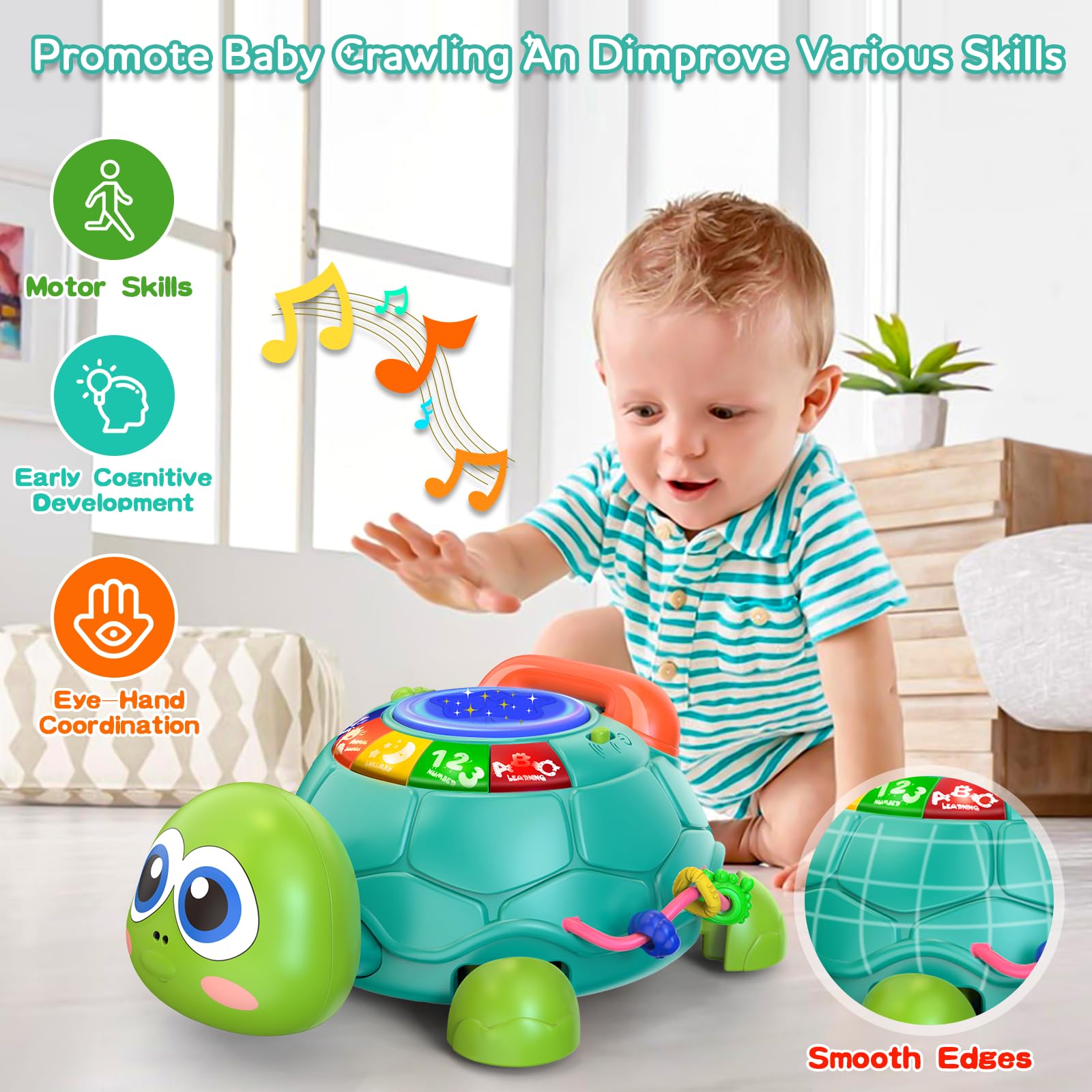 Meehuan Baby Toys 6 - 12 Months, Musical Turtle Crawling Infant Toys, Early Learning Educational Toy with Light & Sound,Toddler Crawling Toys Birthday Gift for Boy Girl 7 8 9 10 11 18 Months