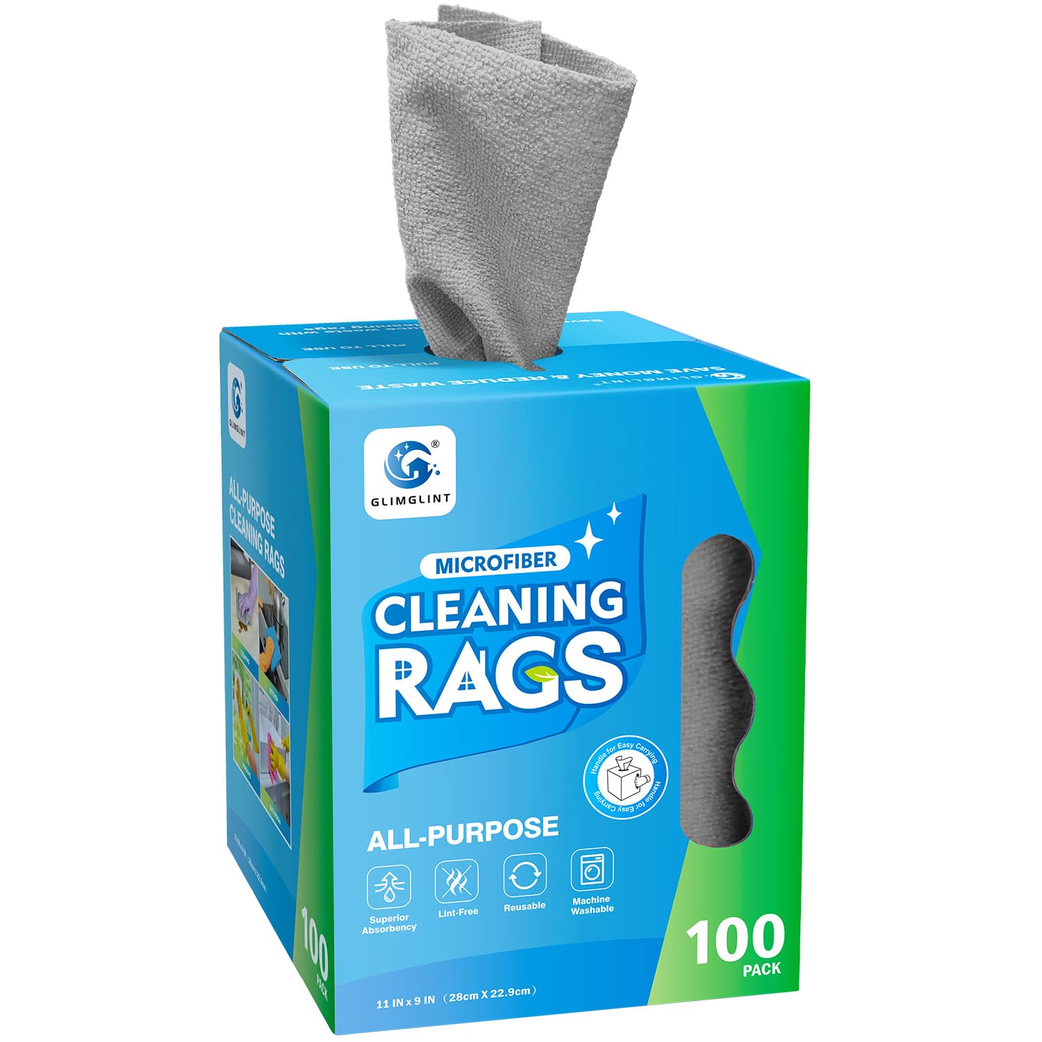 GLIMGLINT Microfiber Cleaning Cloth 100 Pack Cleaning Rags Lint-Free Ultra Absorbent Reusable Paper Towels for Home Kitchen Car