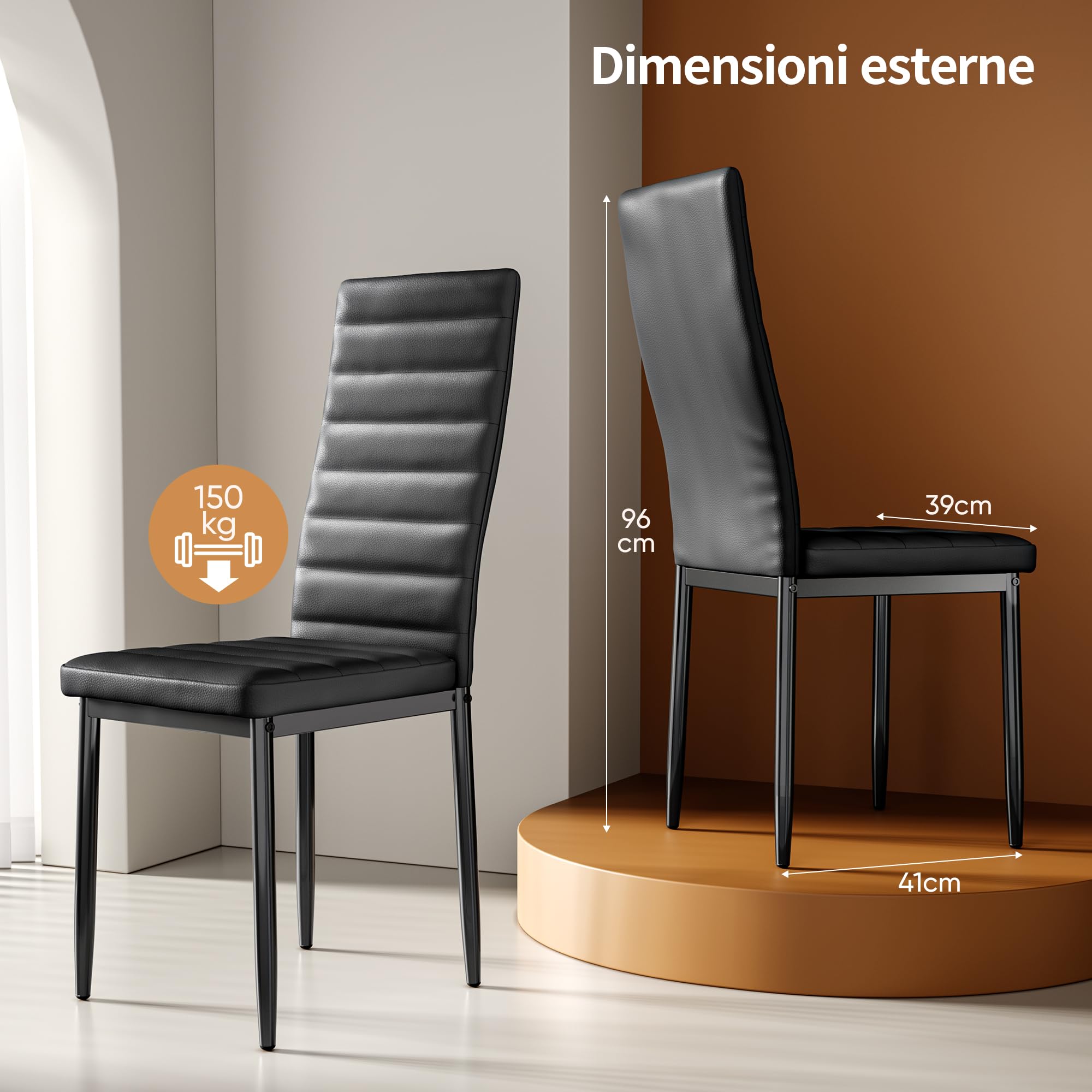 Bealife Set di 6 Sedie da Pranzo, Set di Sedie da Sala da Pranzo per Cucina, Sala da Pranzo, Sedia da Pranzo con Schienale Alto in Ecopelle (Nero - Ecopelle, Set da 6)