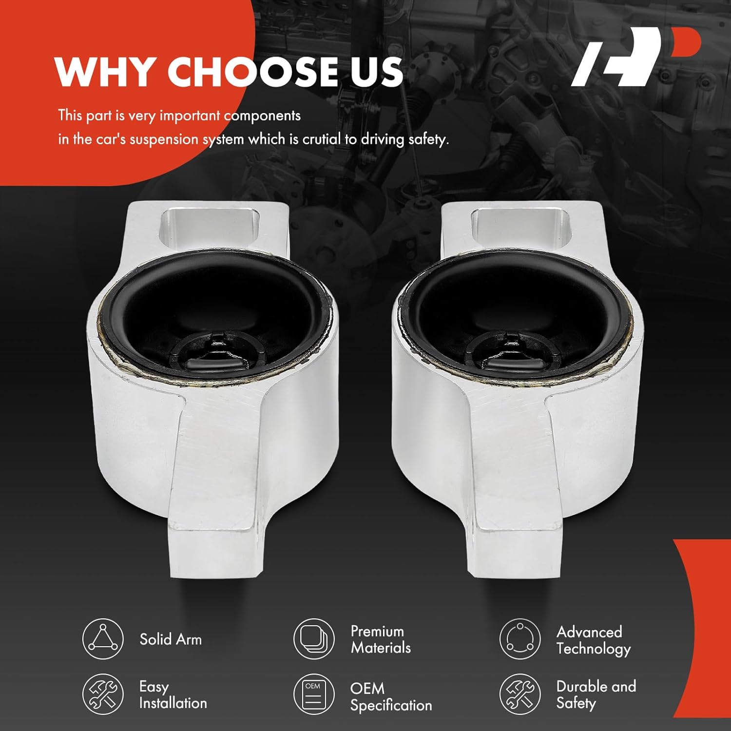 A-Premium 2 x Front Rearward Lower Control Arm Bushing, Compatible with Volkswagen Jetta 2005-2010, Golf 2003-2013, Eos 2007-2015, GTI 2006-2009, Audi A3 (Quattro) 2006-2012
