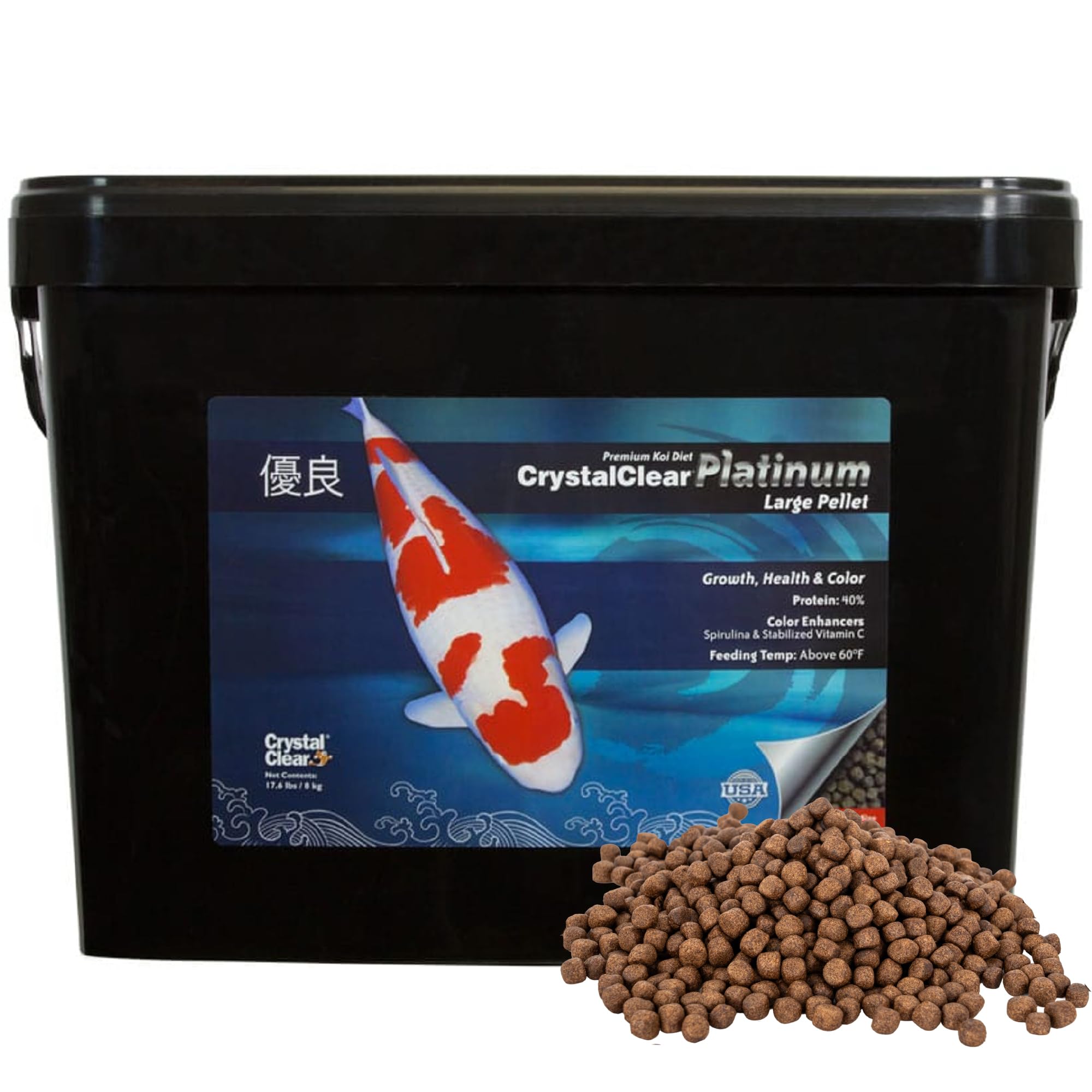 CrystalClearPlatinum Fish Food, Premium Floating Pellets for Koi & Goldfish – Boost Growth, Color, and Wellness in Backyard Ponds & Water Gardens, 5mm Pellets, 17.6 Pounds