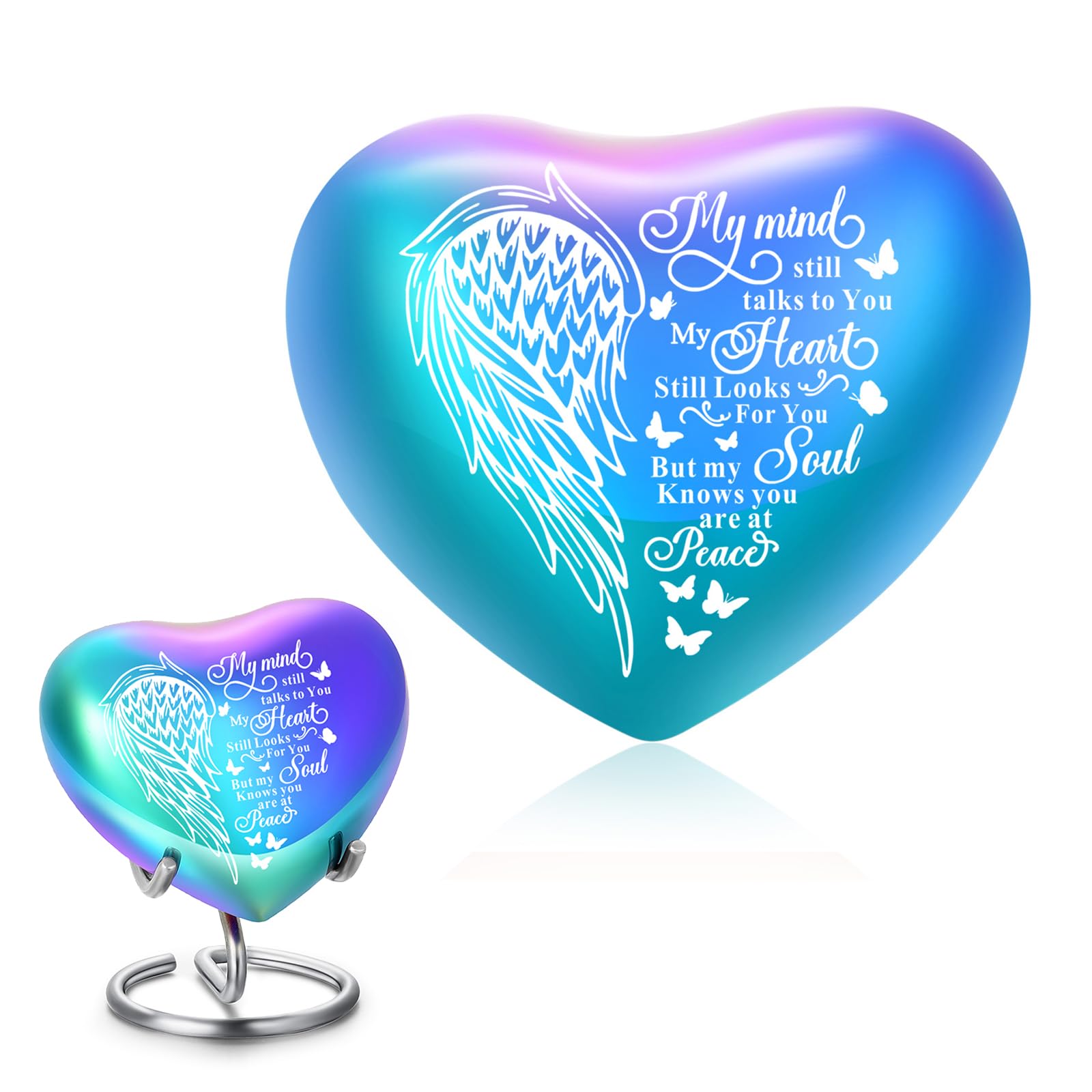 Heart Urns for Human Ashes Heart Shaped Keepsake Urn with Stand Small KeepsakeUrn for Human & Pet Ash Holds Small Remains (Rainbow-001)