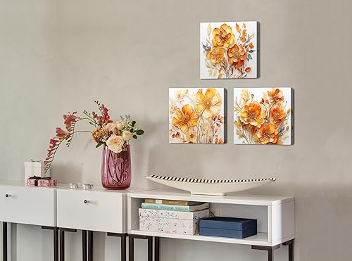 Miniatura 6 de Arte de pared naranja para decoración de pared con flores de otoño para baño, impresiones abstractas de flores silvestres, pinturas florales de
