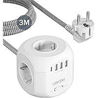 LENCENT Mutipresa Cubo con Cavo da 3 Metri, Presa Alimentatore con 4 Prese AC