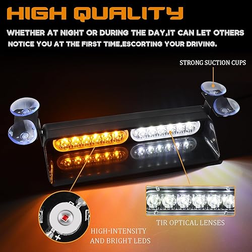 Miniatura 2 de YXNXLIGHT Luz estroboscópica 2 en 1 para tablero de emergencia, 2 x 8 pulgadas, 24 luces LED para interiores delanterostraseros, barra de seguridad