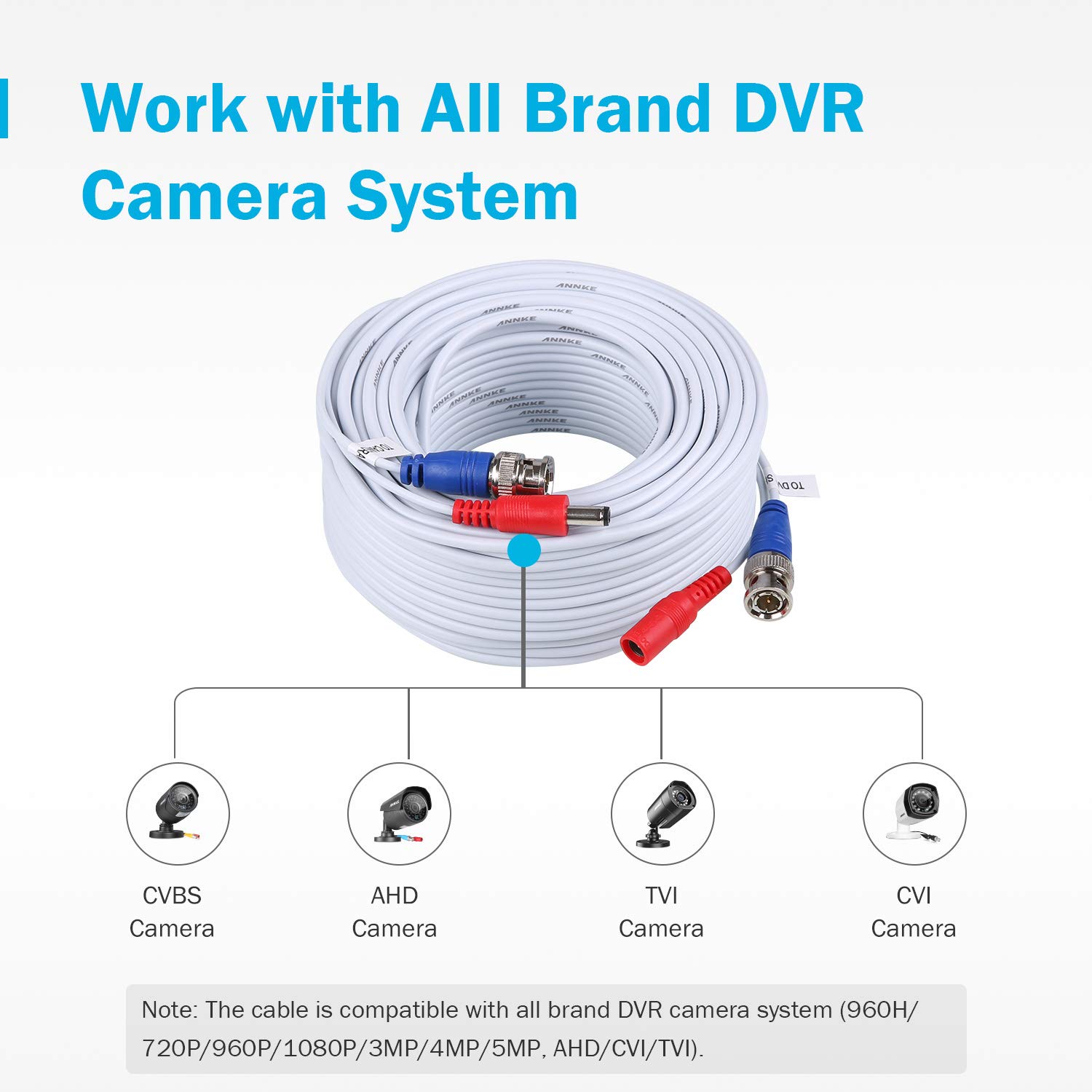 SANNCE BNC Cable AHD Video Cable CCTV DVR 4 x 30M DC Power para cámara de vigilancia Video Vigilancia Sistema de vigilancia Blanco
