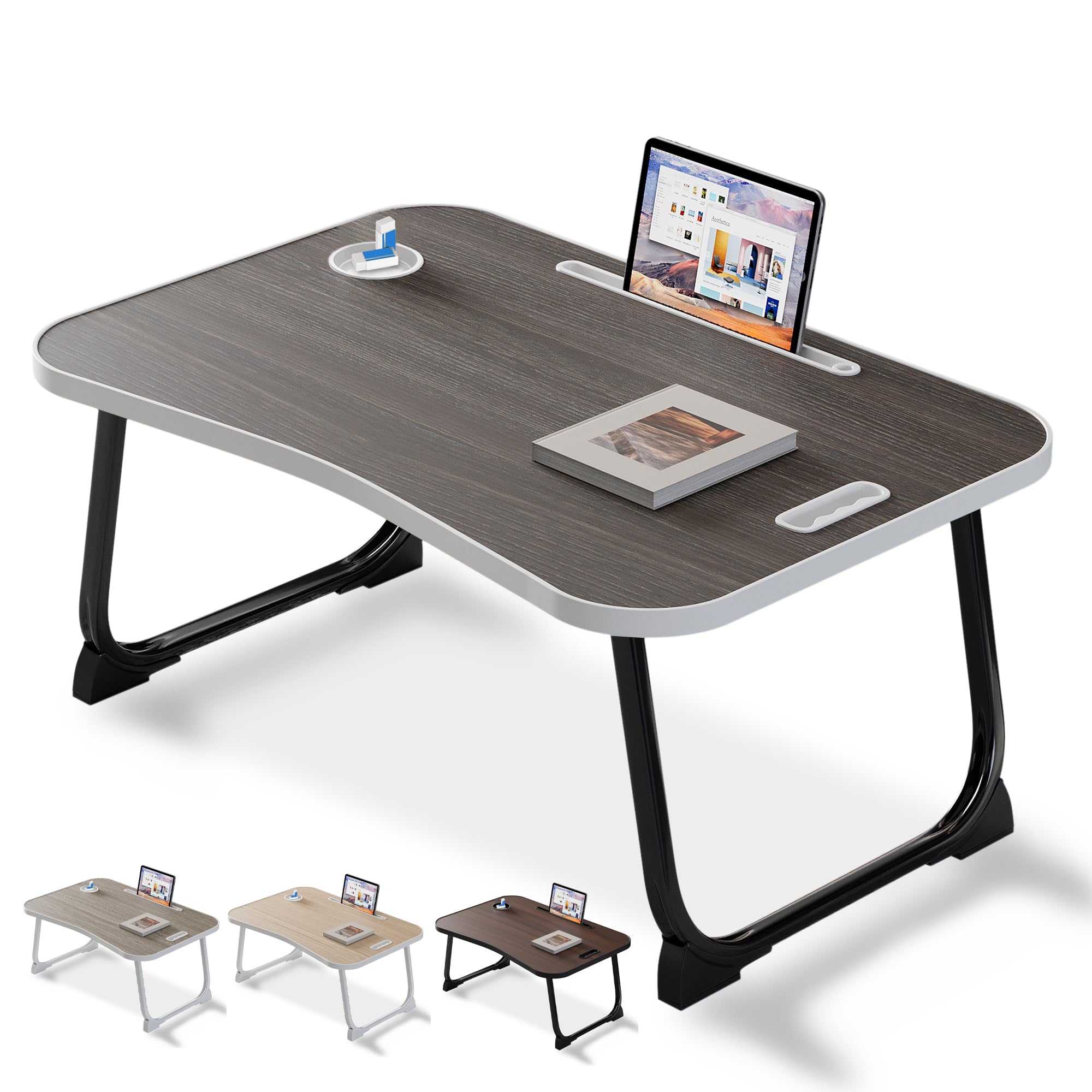 Weiqile Dark Grey Laptop Bed Desk, Lap Desk Breakfast Tray Table For Eating, Reading, Writing, Laptop Stand For Bed, Sofa, Home And Office (Dark Grey)