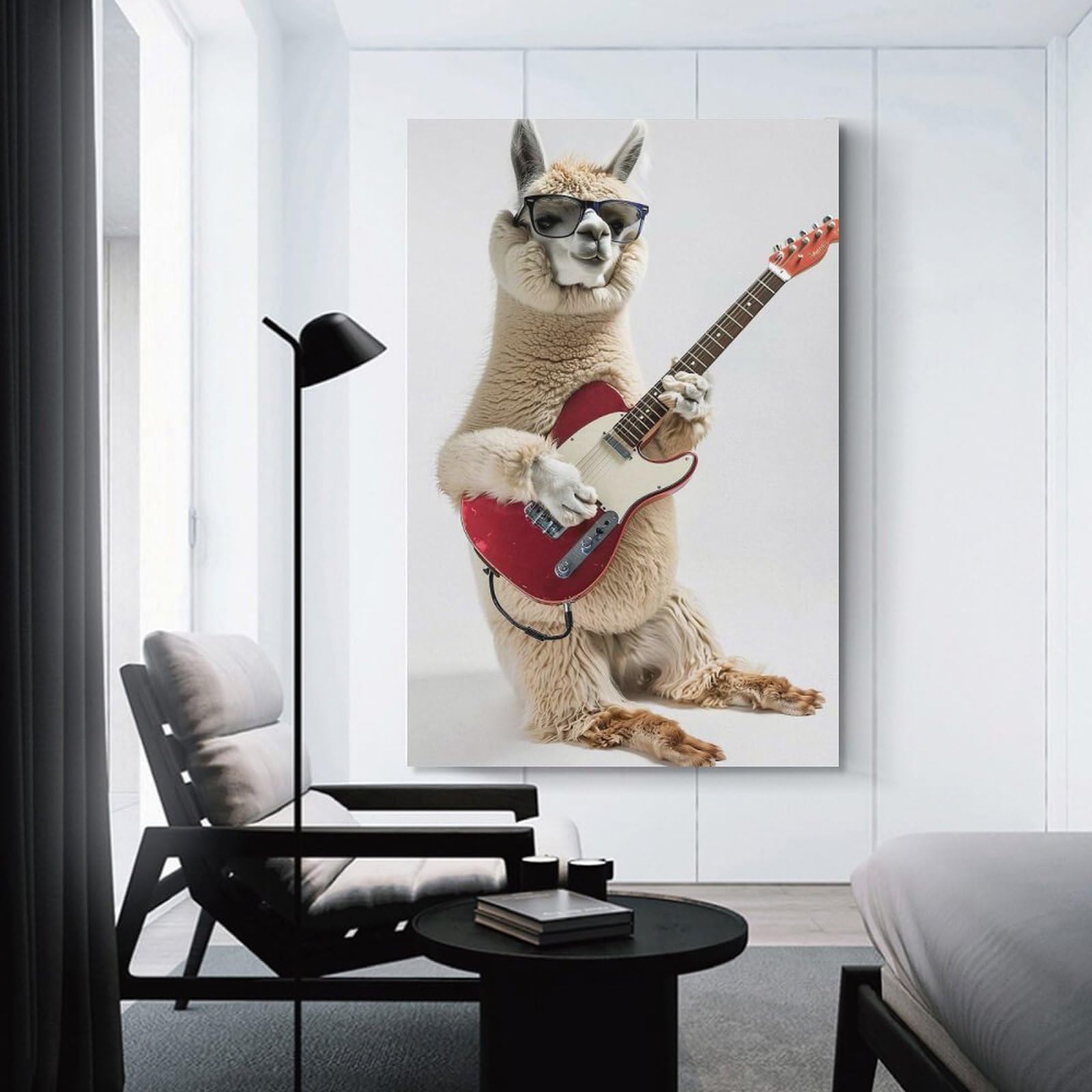 Junmoney Alpaca Guitar Canvas Wall Decor 20x30inch(50x75cm), for Corridors, Hallways Or Apartment Entries, A Stylish Accent for Home Entrances