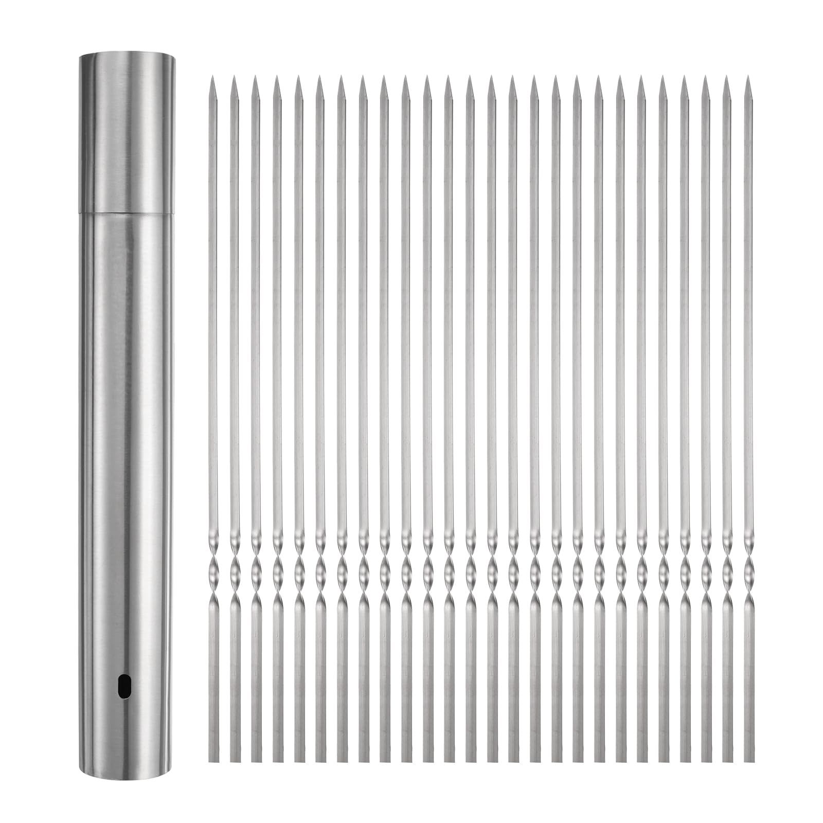 QUARKZMAN 100Pz Spiedini Acciaio 35cm x 5cm Spiedo per Barbecue Kebob Metallo Piatti Acciaio Inox Riutilizzabili Bastone Griglia Arrosticini Aperto Tubo Stoccaggio per Carne Frutta Verdura