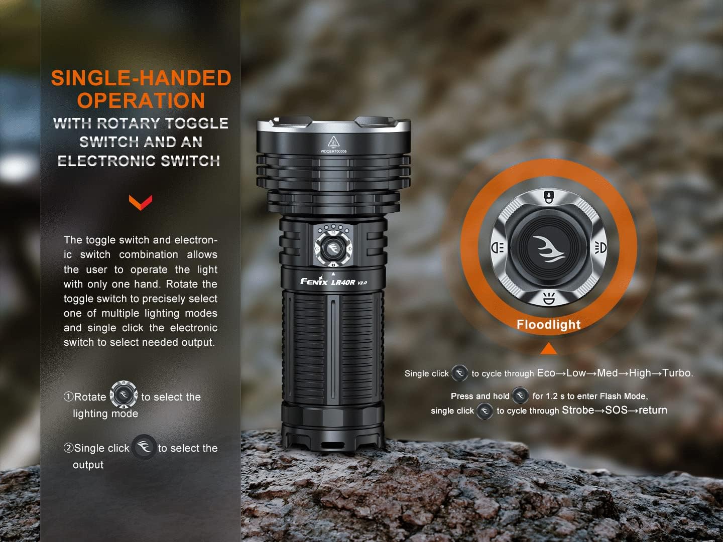 Fenix LR40R V2.0 15,000 Lumen Super Bright Flashlight, USB-C Fast Charging Rechargeable Long Throw Searchlight with Floodlight and Spotlight and Organizer