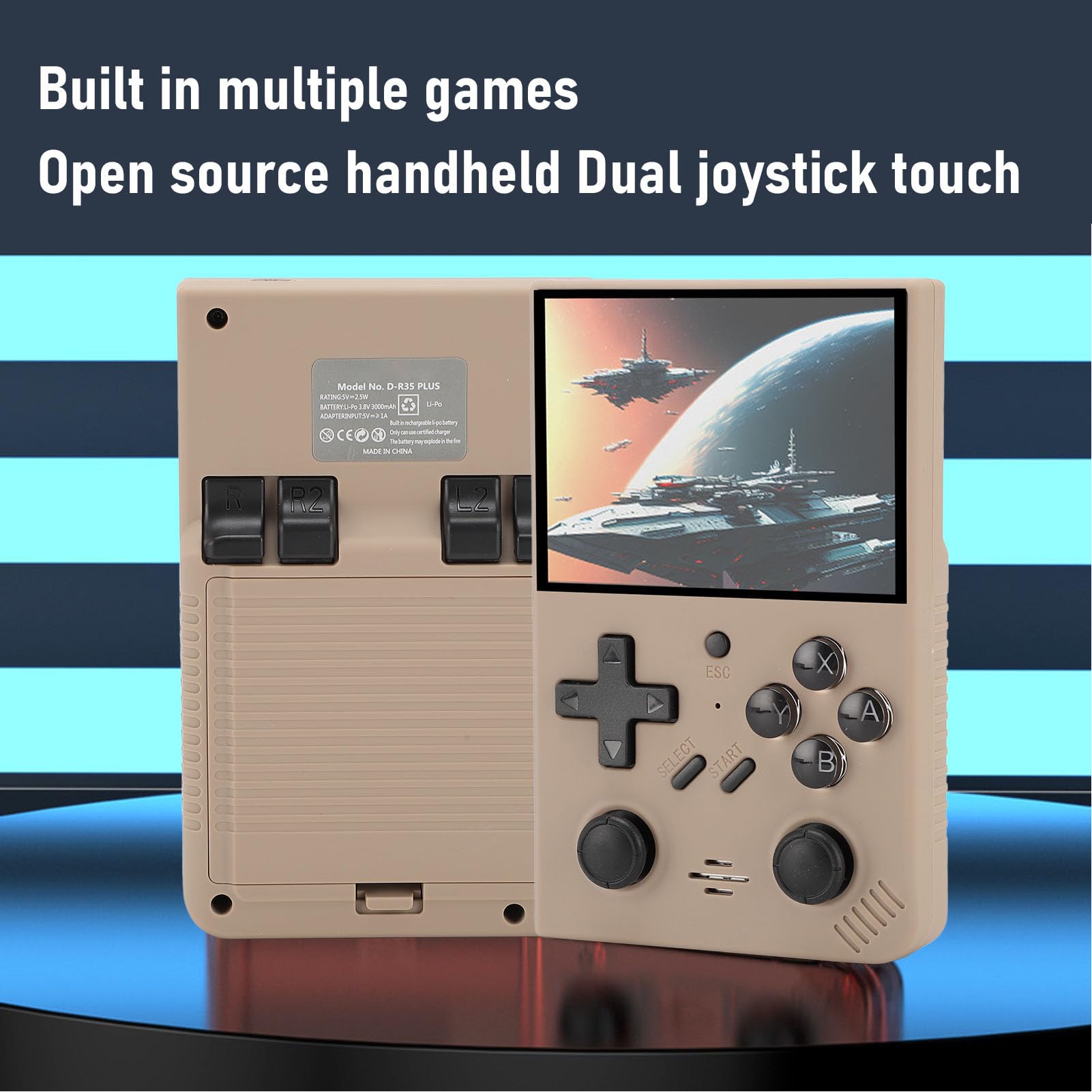 POENVFPO Przenośna Konsola Gier Wideo Retro Przenośna Konsola do Gier z Podwójnymi Joystickami 3D dla Dzieci, Open Source na Kemping, 3,5 -calowy Ekran IPS RK3326 Quad Core 1,5 GHz (GRAY)