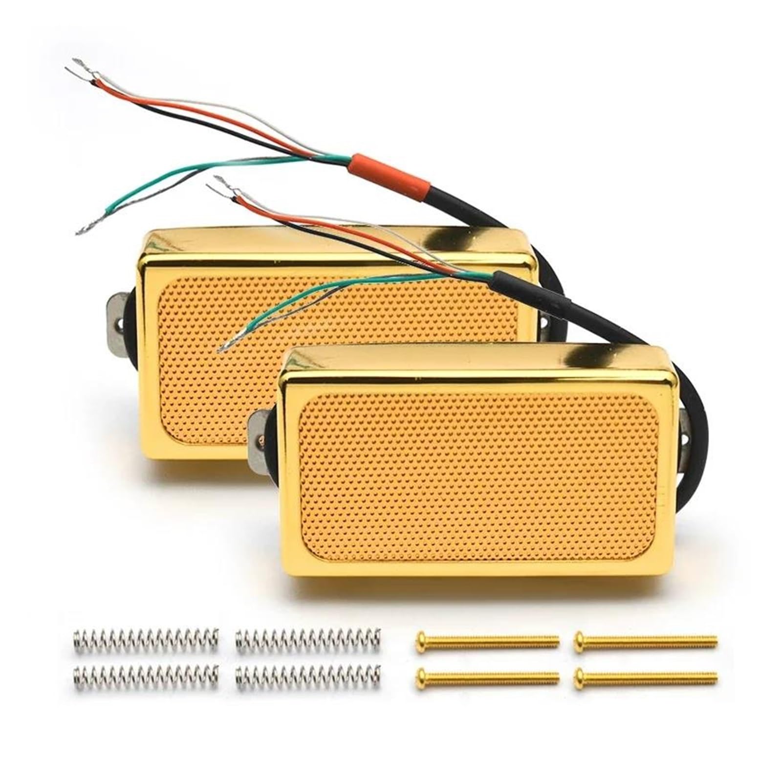 Przetwornik Gitary Elektrycznej Mosiężna Obudowa Alnico 5 Humbucker Gitarowy Z Metalową Siatką Top 4 Kabel Połączeniowy Cewki 7.5 K/15 K(Gold N B)