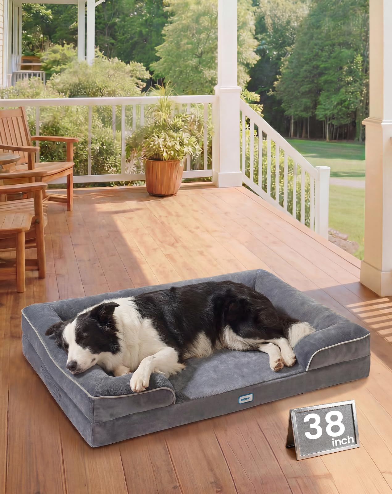 ohgeni orthopedic dog bed couch cat sofa for large sized pets with memory foam, machine-washable waterproof removable cover, soft comfortable fabric, 38-inch (gray)