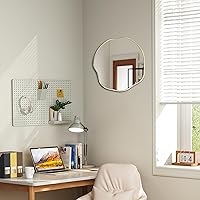 Vista 9 de POZINO Irregular Shaped Mirror, 16" Asymmetrical Mirror, Gold Scalloped Rounded Mirrors, Modern Frameless Abstract Mirrors for Living Room Bedroom