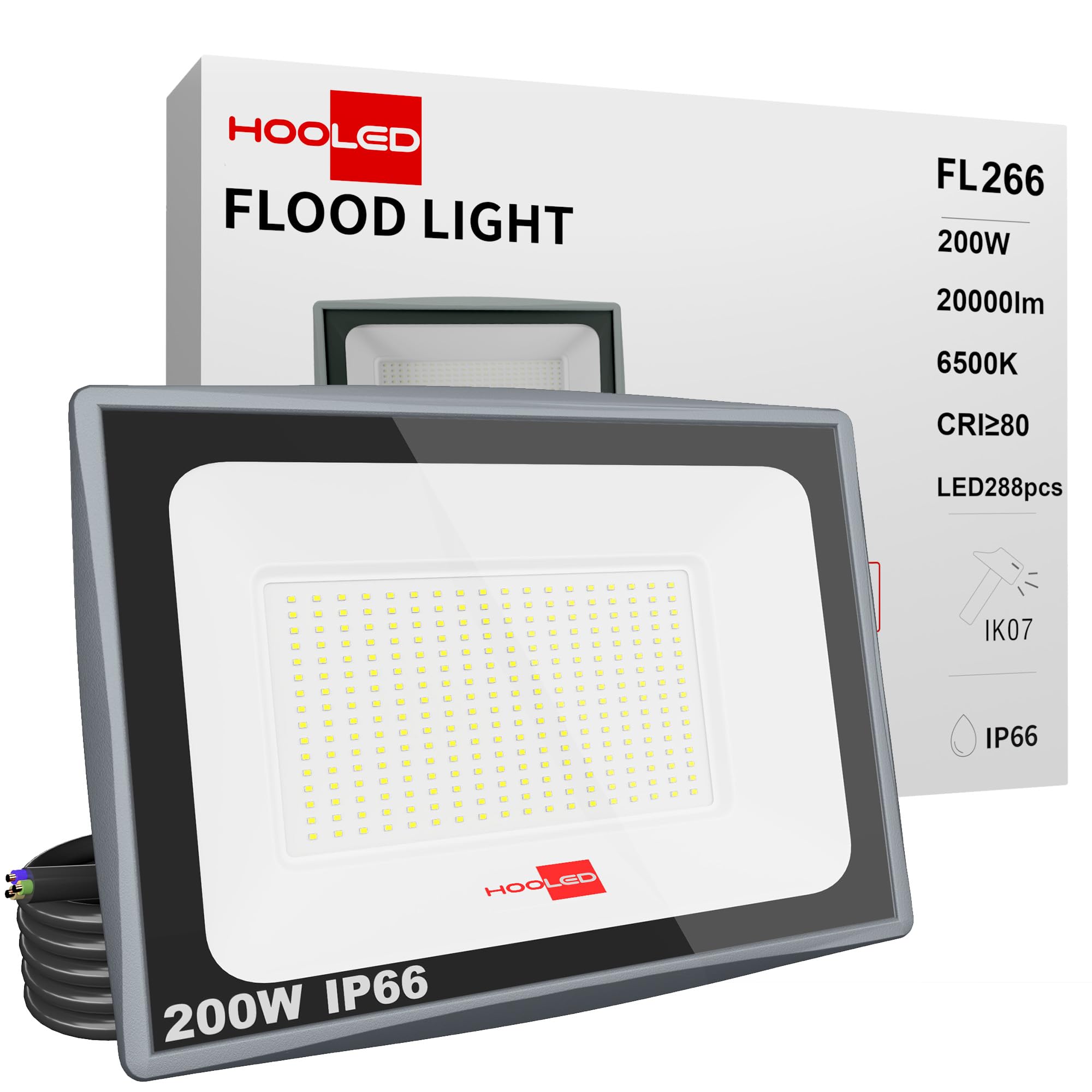 Faretti LED per esterni 200w Potenti luci IP66, Luce Bianca Fredda 20000lm Faro a LED, 6500k di sicurezza per terrazza, di sicurezza per terrazza, giardino, parco, patio, garage (200w, 1)