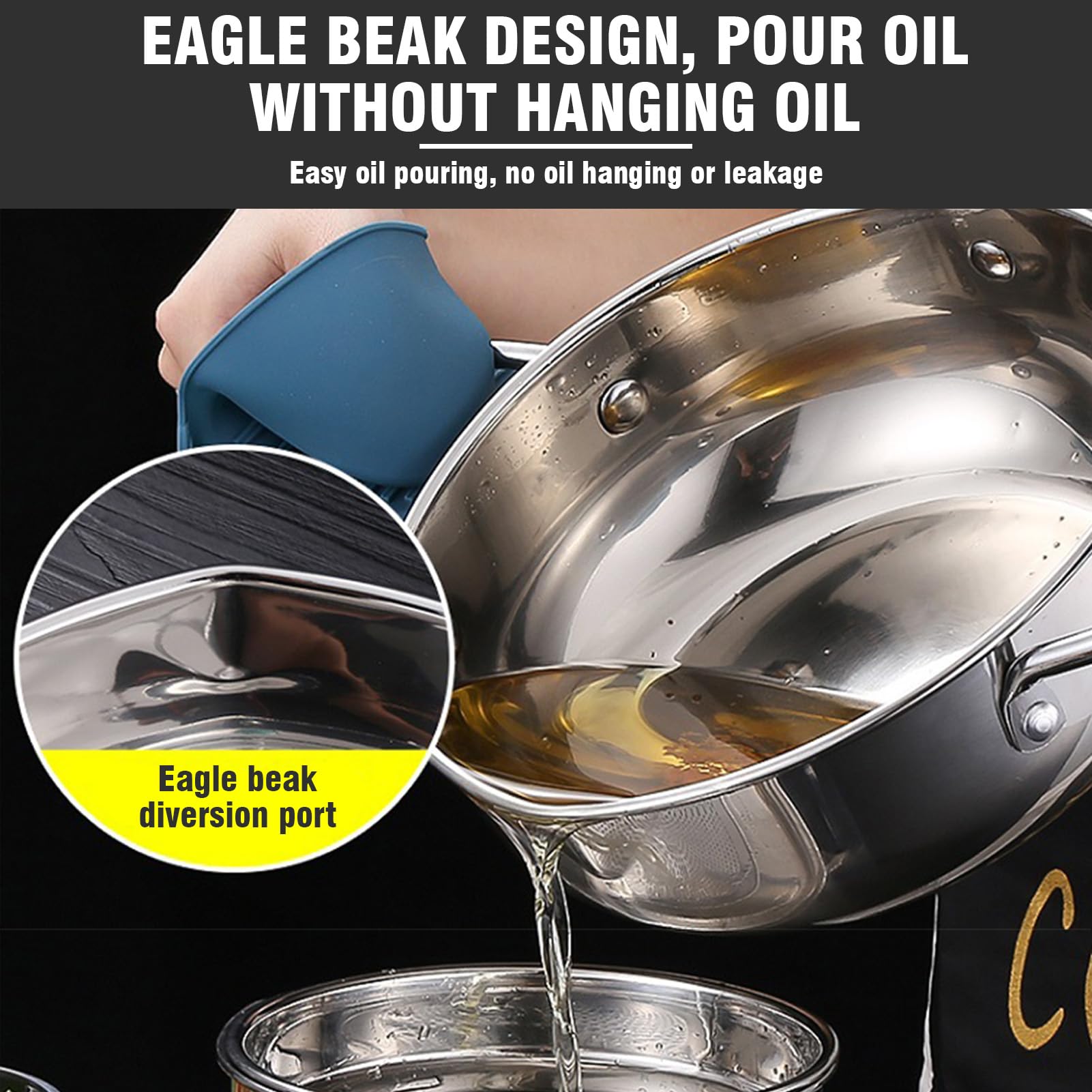 Pentola per friggere in acciaio inox, 2,2 l, con termometro e coperchio, per patatine fritte, ali di pollo e gamberetti