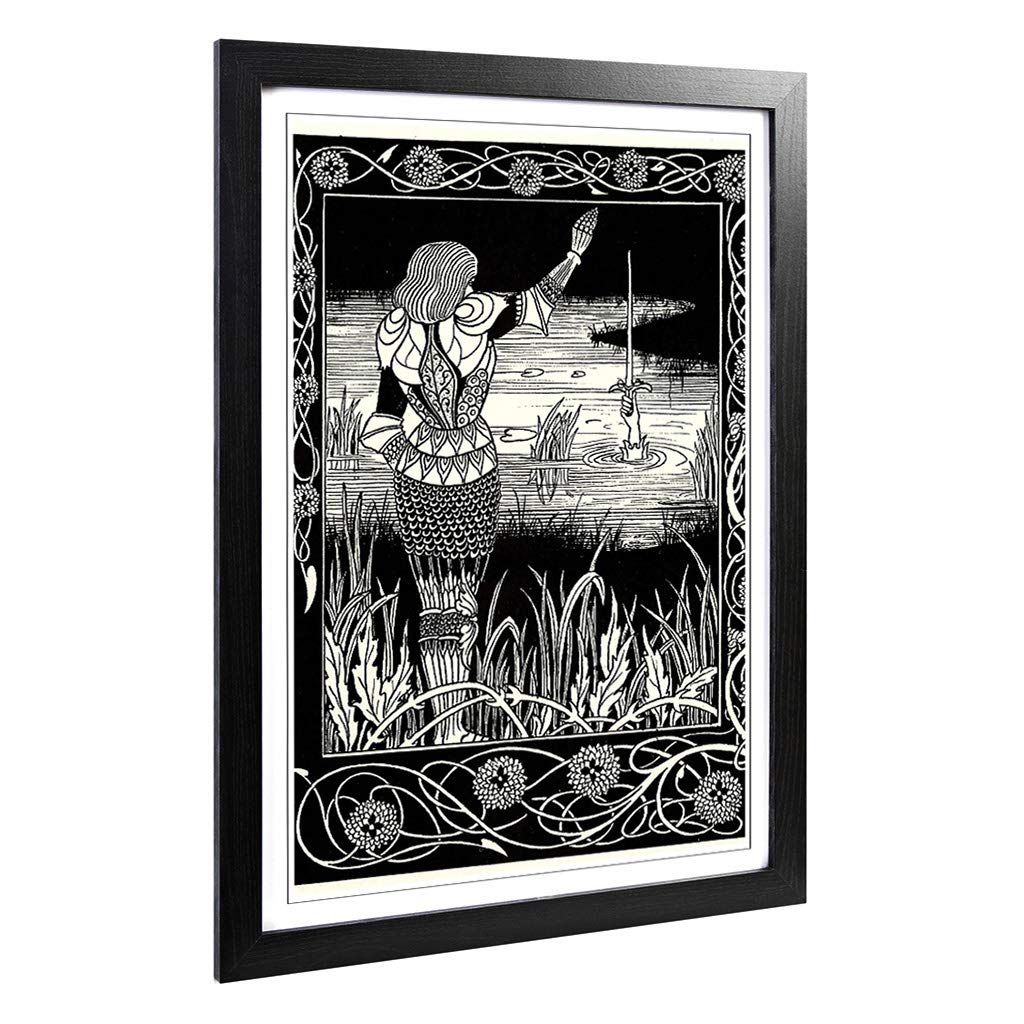 Big Box Art Framed Print of Aubrey Beardsley Excalibur in The Lake Design | Wall Art Picture | Home Decor for Kitchen, Living Room, Bedroom, Hallway, Black, A2 / 24.5x18 Inch / 62x45cm