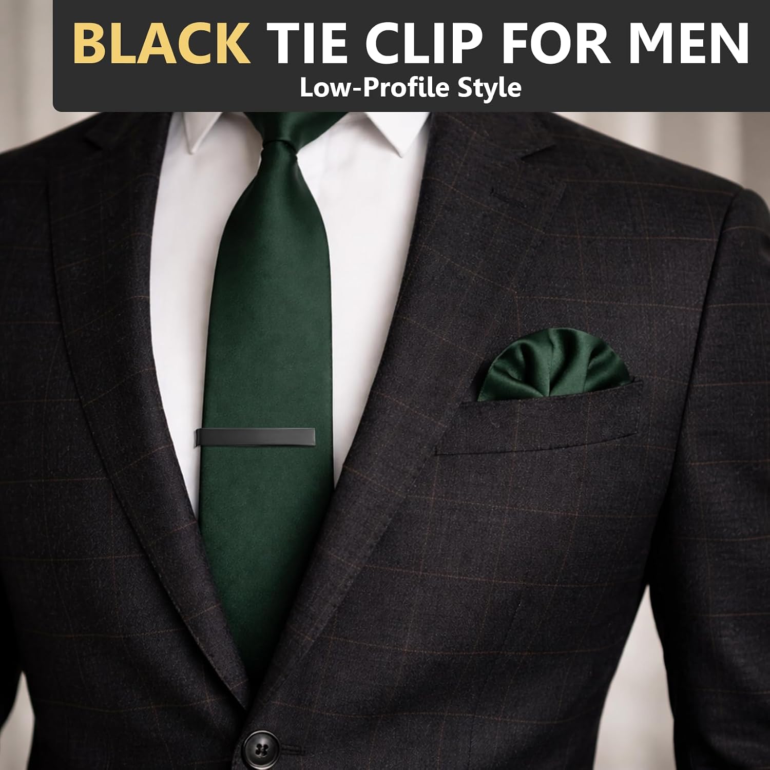 Roctee Skinny Tie Clip, 3 Pack Tie Bar Tie Clips For Men Low-Key Matte Black Elegant Necktie Pinch Clips For Business Meeting Graduation Ceremony Wedding Anniversary Party