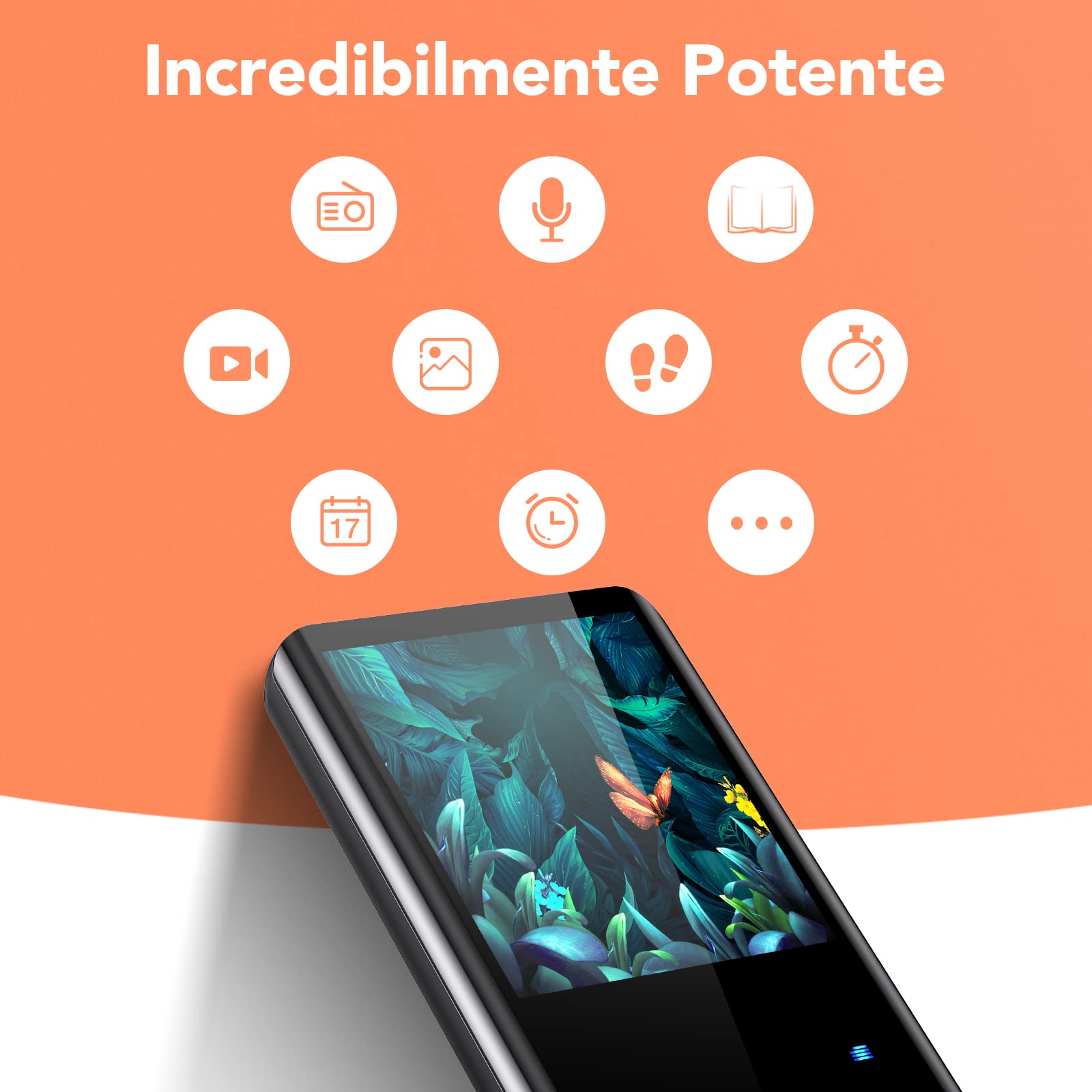 AGPTEK Lettore MP3 da 64 GB, Bluetooth 5.3 con schermo a colori TFT da 2,4 pollici, musica HiFi con altoparlante, pulsanti touch, radio FM, e-book, registrazione, timer sleep, supporto fino a 128 GB,