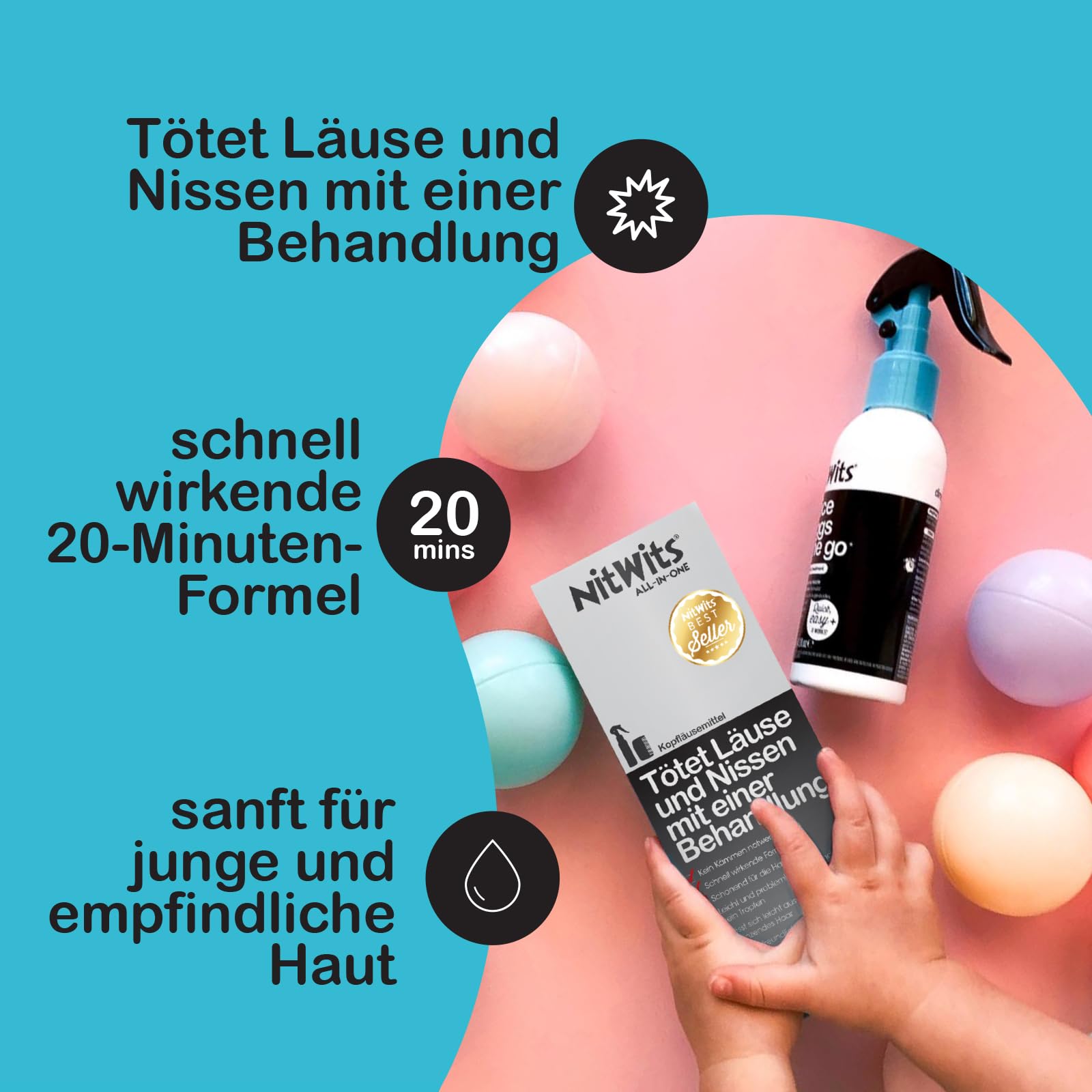 NitWits All-In-One Läusespray – Läusemittel für Kinder – Entfernt Läuse & Nissen in 20 Minuten – Mit Kamm zur Nachbehandlung – 1 x 120 ml Spray