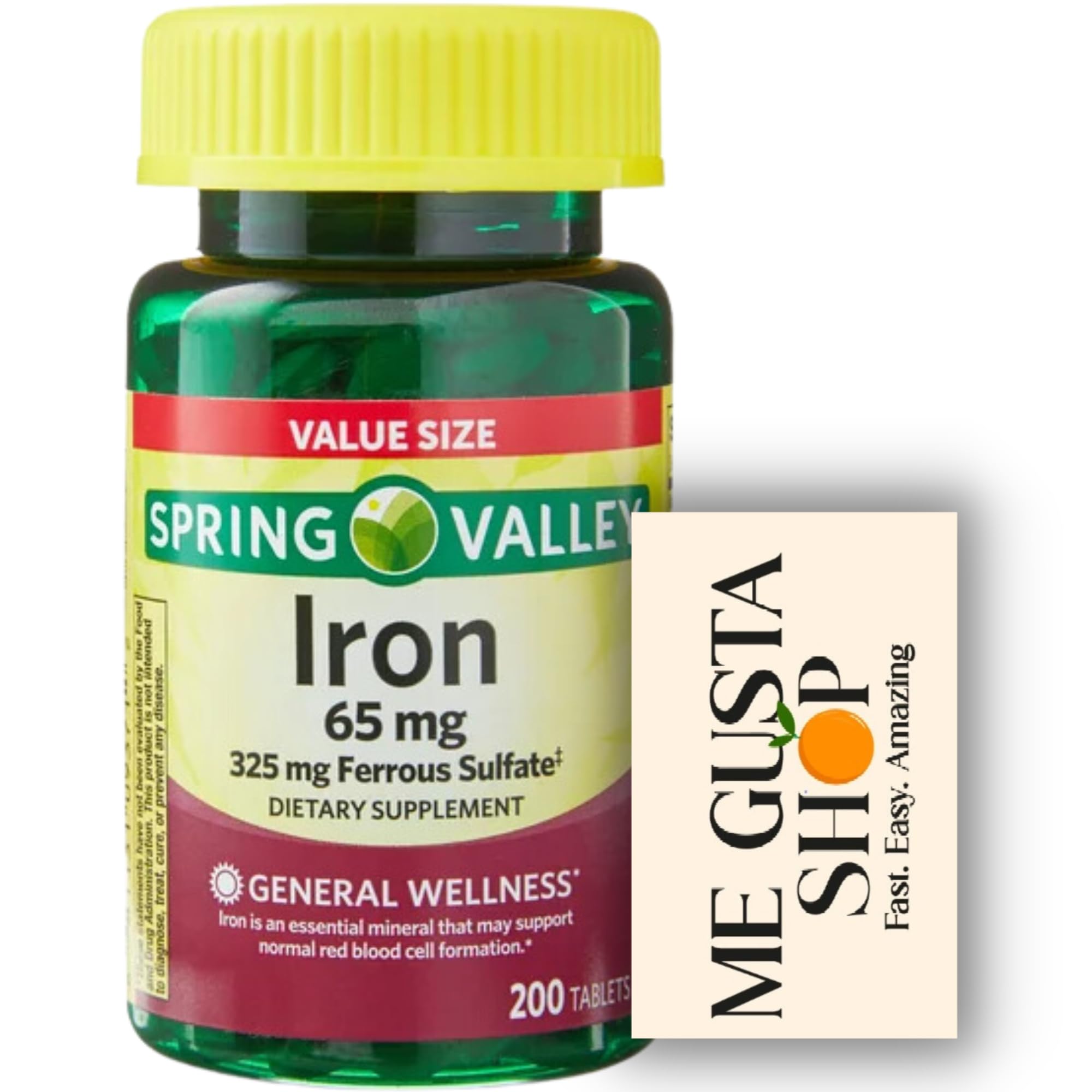 Spring Valley Iron Tablets 65 mg, 200 Count Pack 01 + me Gusta Sticker