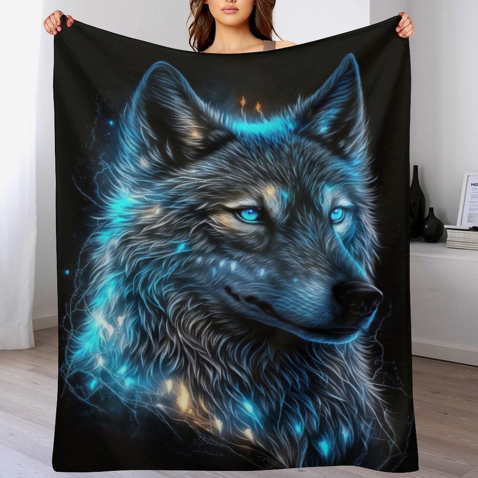Couverture canapé loup grand plaid douillet pour cocooning au salon et bureau