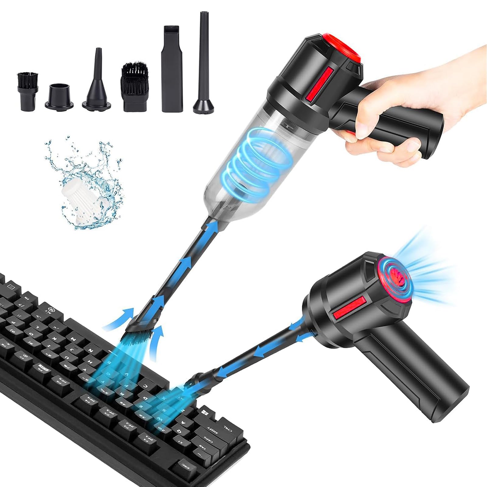 Computer Vacuum Cleaner,3 in 1 Compressed Air Duster Mini Handheld Vacuum, Rechargeable Car Hoover,Portable Air Duster Cordless,Keyboard Cleaner Electric Air Blower For PC Computer Car