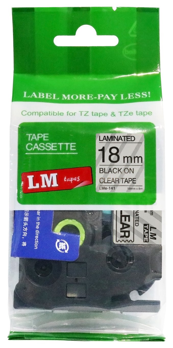 LM Tapes - Premium 3/4" (18mm) Black on Clear Compatible TZe P-Touch Tape for use with Brother PT-1830, PT1830 Ptouch Label Printer Includes Tape Size