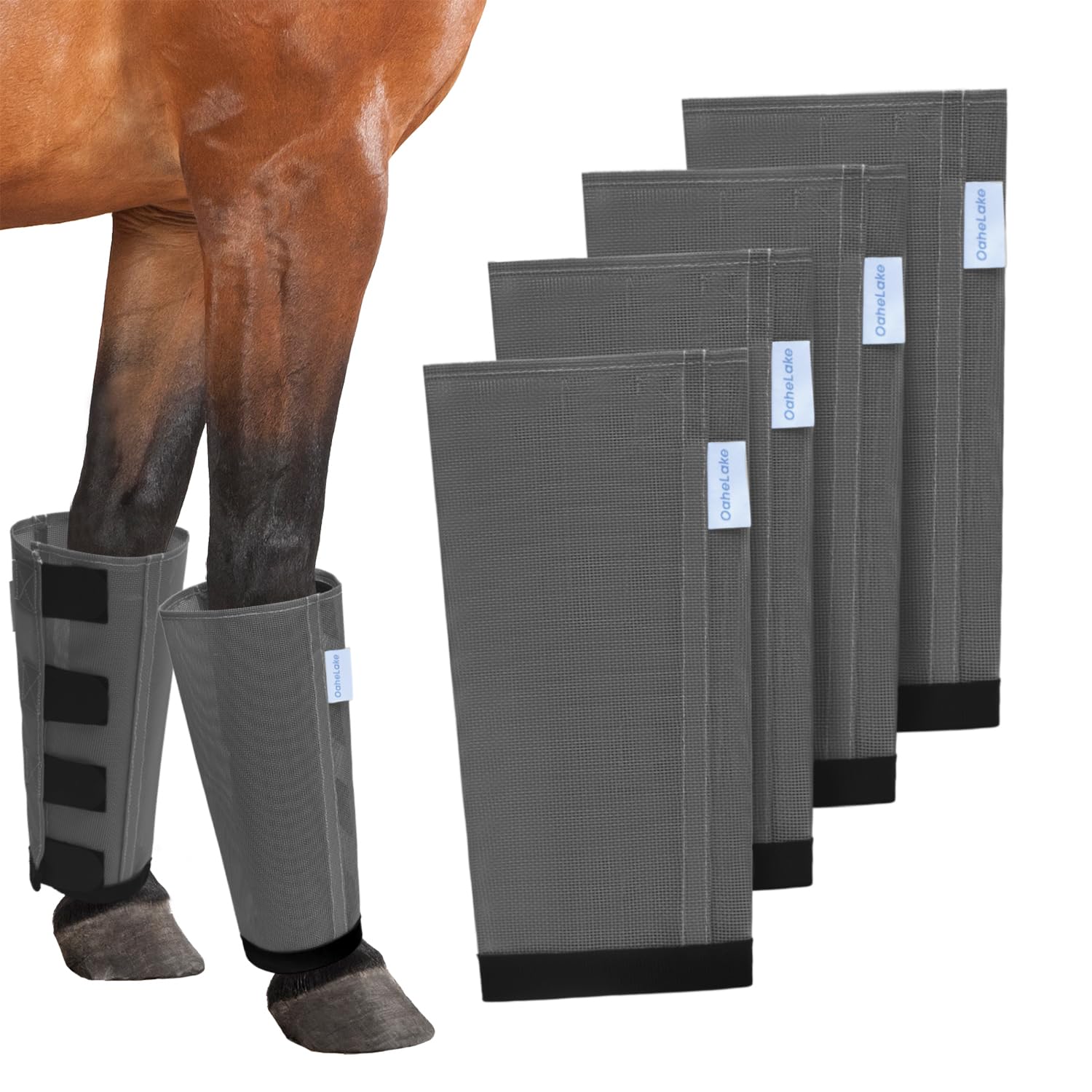 Mesh Horse Fly Boots Set of 4, Loose Fitting Leggings for Horses, Reduce Stressful Stomping, Breathable Adjustable and Universal Fit for 4 Legs, Reliable Stay Put (Dark Grey)
