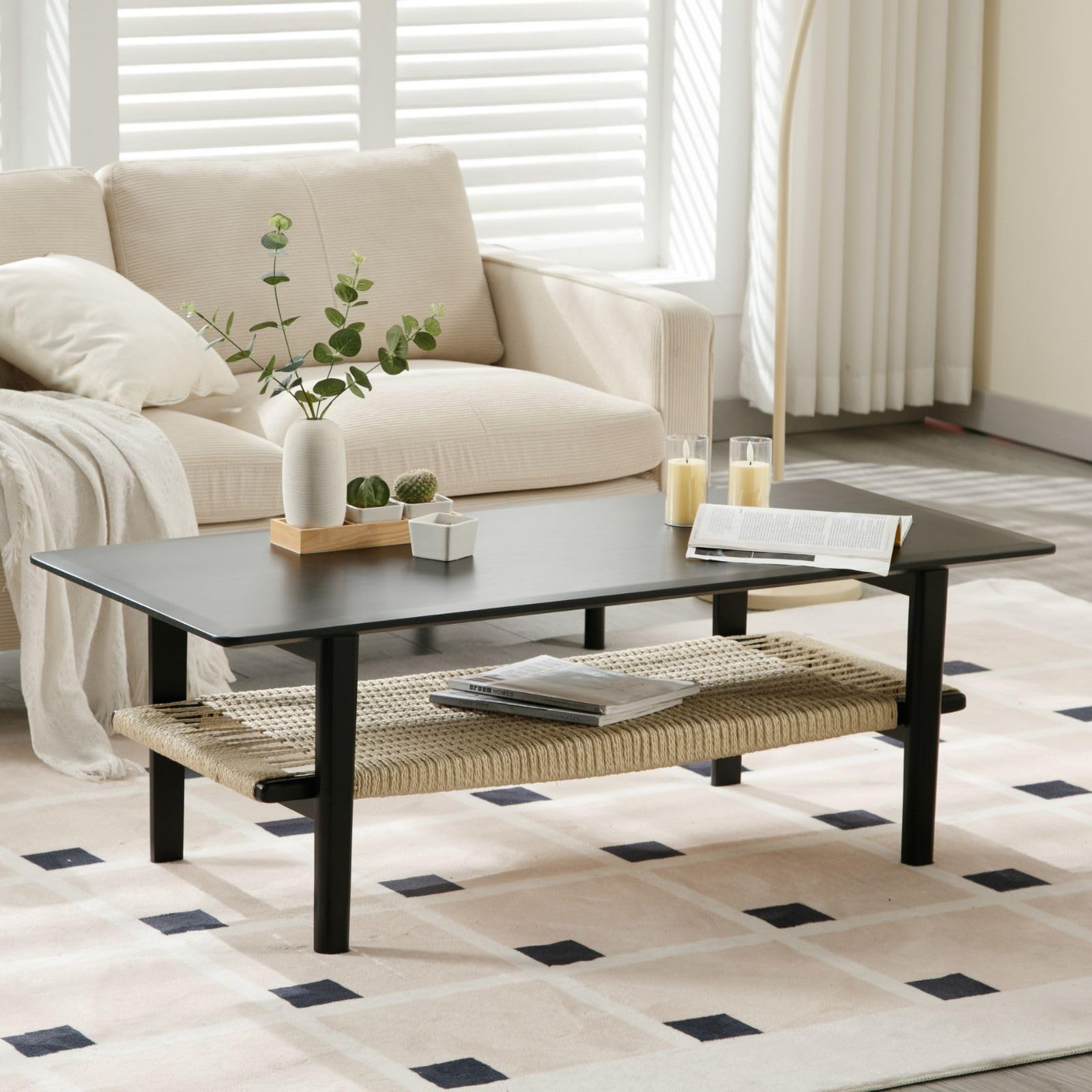 Ya-Home Mesa de Centro de Madera Mesa Auxiliar, Negro