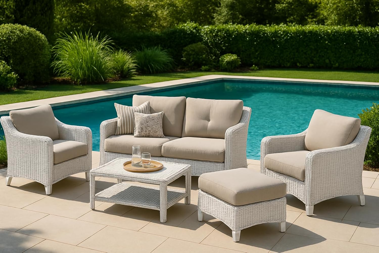 RSH DECOR: Foam Ottoman Cushion | 23" x 19" x 4" | Sunbrella Performance Fabric | Water-Resistant | Outdoor Replacement Cushion for Patio Furniture | Spectrum Dove- Made in USA