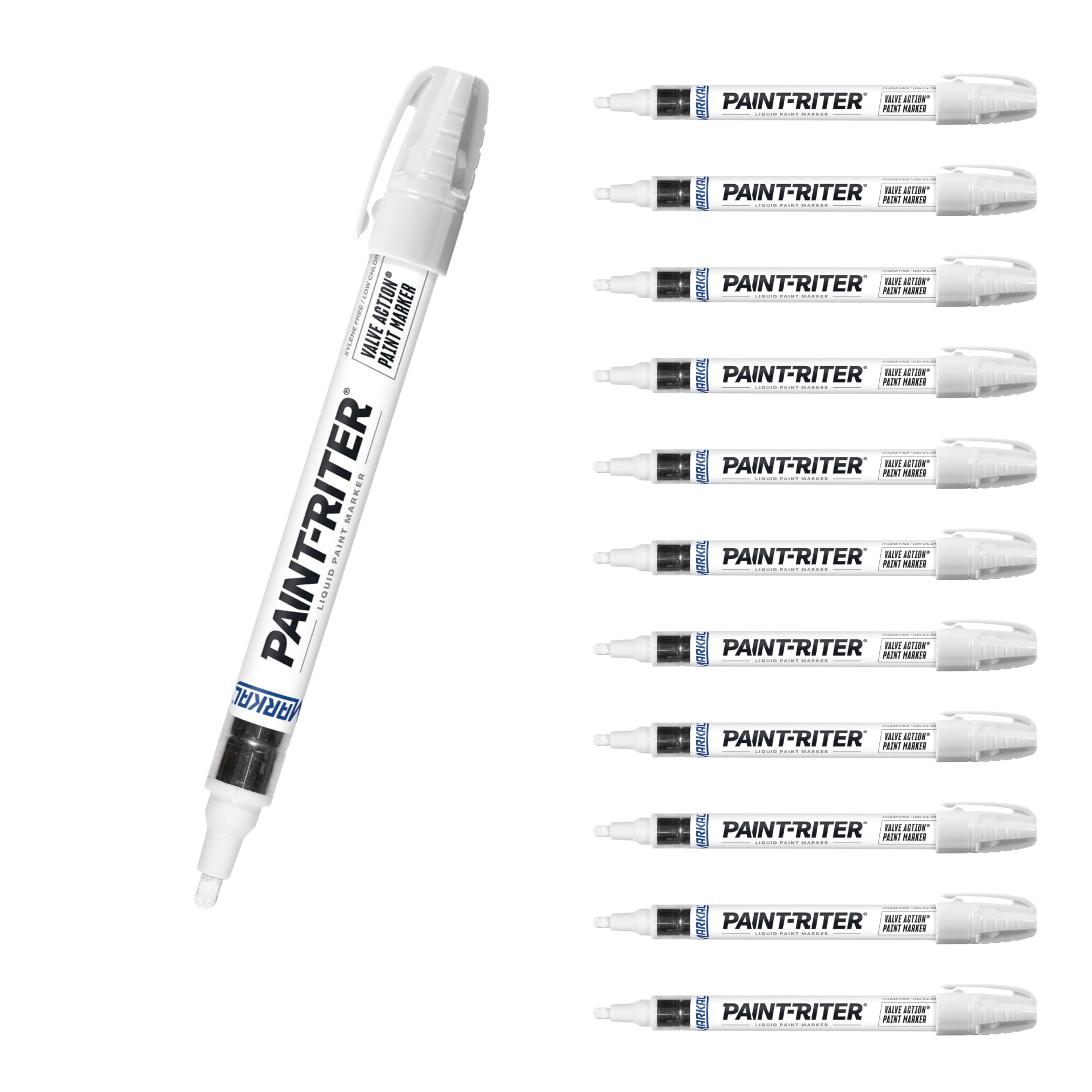 Markal96820 - Paint-Riter Valve Action Fast-Drying Liquid Paint Marker Provides Long-Lasting, Wear- and Weather-Resistant Marks, With 1/8in Bullet Tip, White Color (12 Markers), Made in USA
