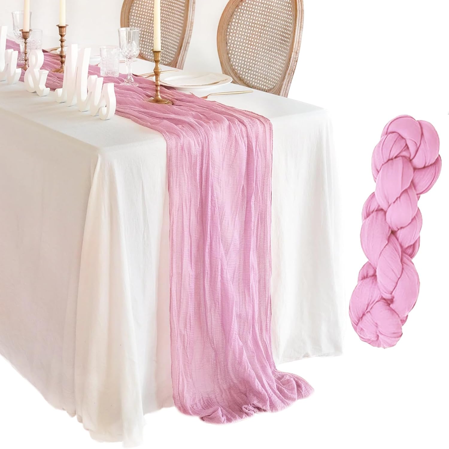 YALLOVE Cheese Cloth Table Runner, 1 Pack 90 x 400 CM Boho Long Table