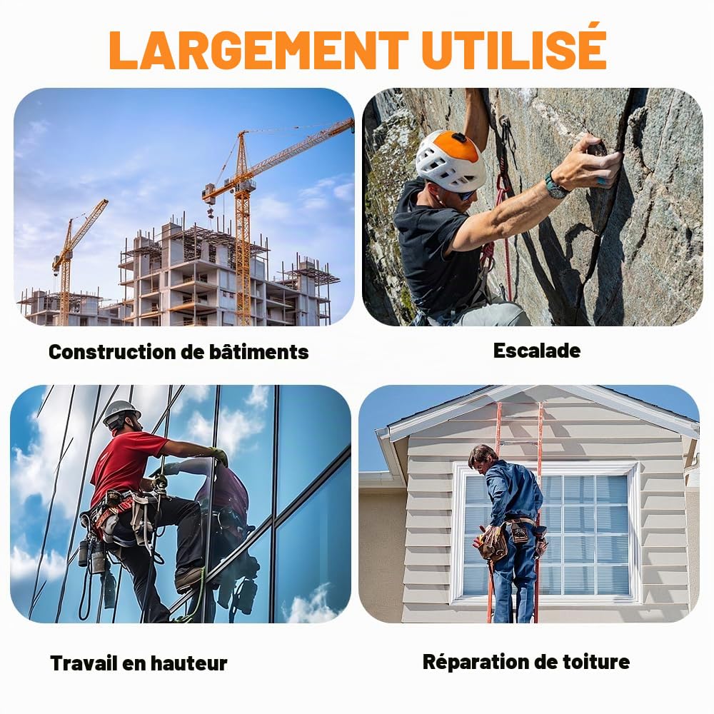 Antichute à Rappel Automatique 10m, Dispositif Anti Chute a Rappel Automatique,Ligne de Vie Auto-Rétractable,Harnais de Securite Anti Chute pour Travaux Sur Toit et Aériens,Charge: 150KG (Jaune)