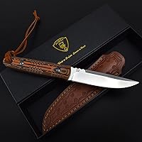 Vista 5 de AUBEY Fixed Blade Hunting Knife Full Tang with Leather Sheath for Men, D2 Blade Outdoor Survival Camping Knife, G10 Handle Mango A-Amarillo G10