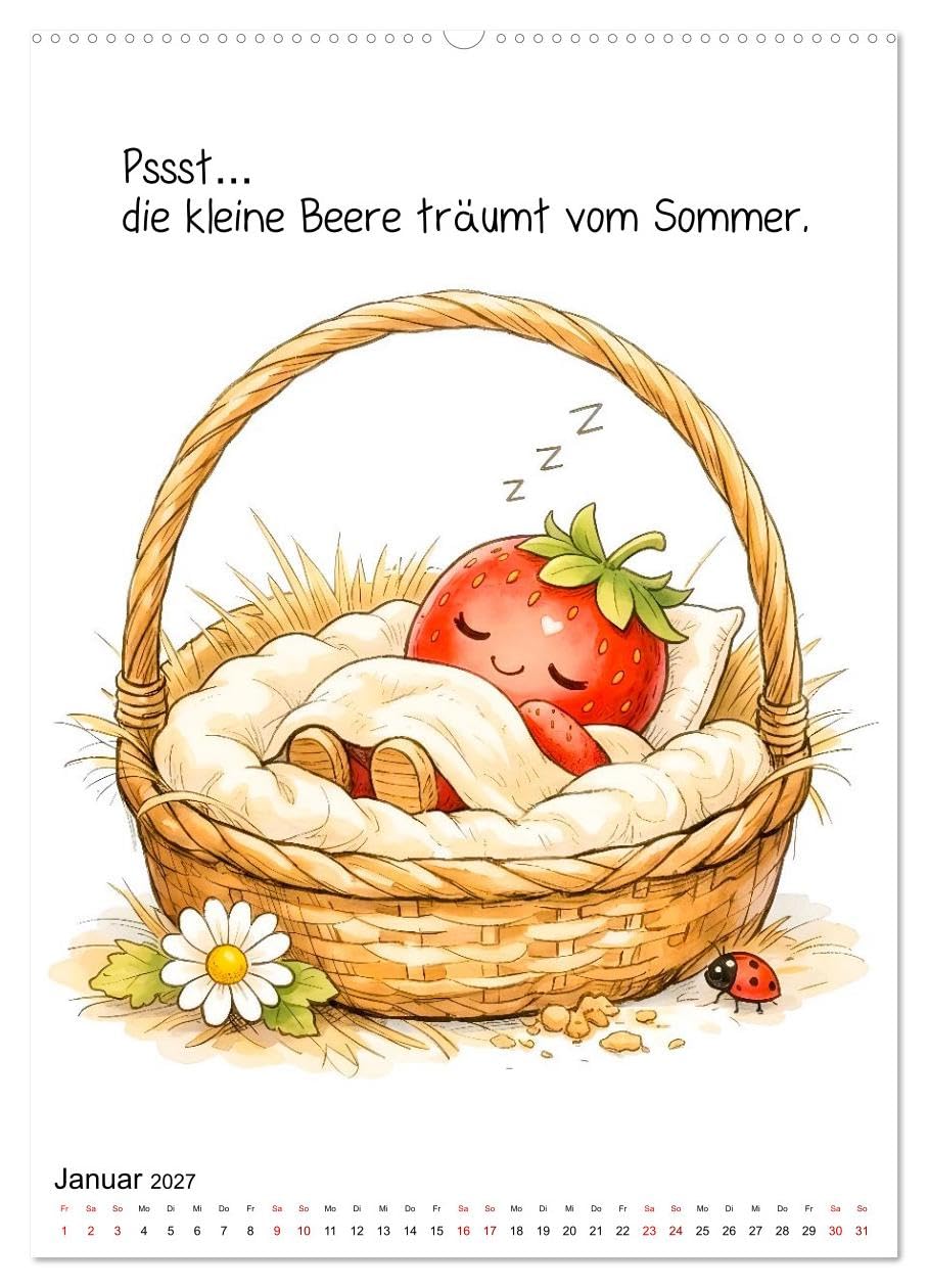 Erdbeer Kalender - Niedliche Illustrationen mit Sprüchen (Wandkalender 2027 DIN A2 hoch), CALVENDO Monatskalender: Ein liebevoll gestalteter ... gute Laune verbreitet. (CALVENDO Spass)