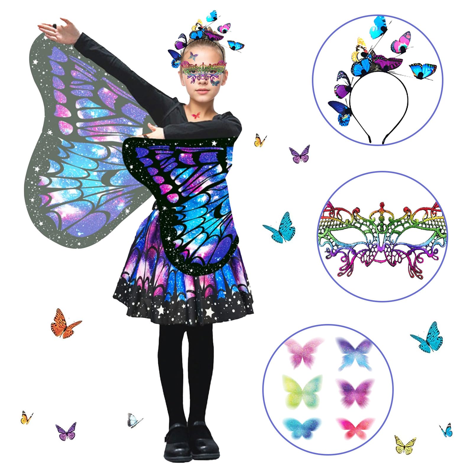Alas De Mariposa Para Niña Con Capa – Disfraz De Hada De Poliéster Suave, Impresión 3D, Ideal Para Carnaval Y Fiestas