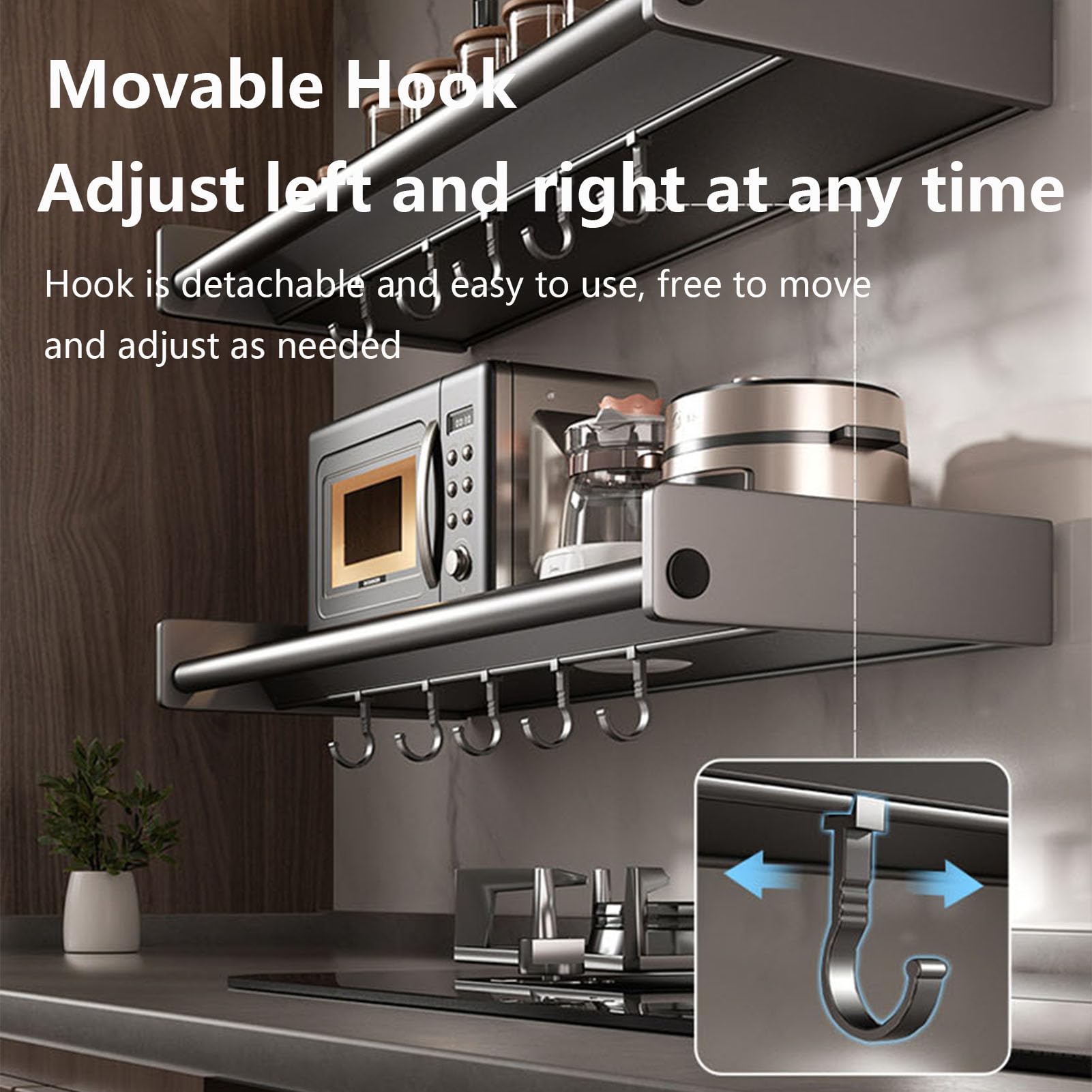 BOIVSHI Gewürzregal Wand Mit Küchenpapierhalter - Schwarz Küchenorganizer Mit Haken