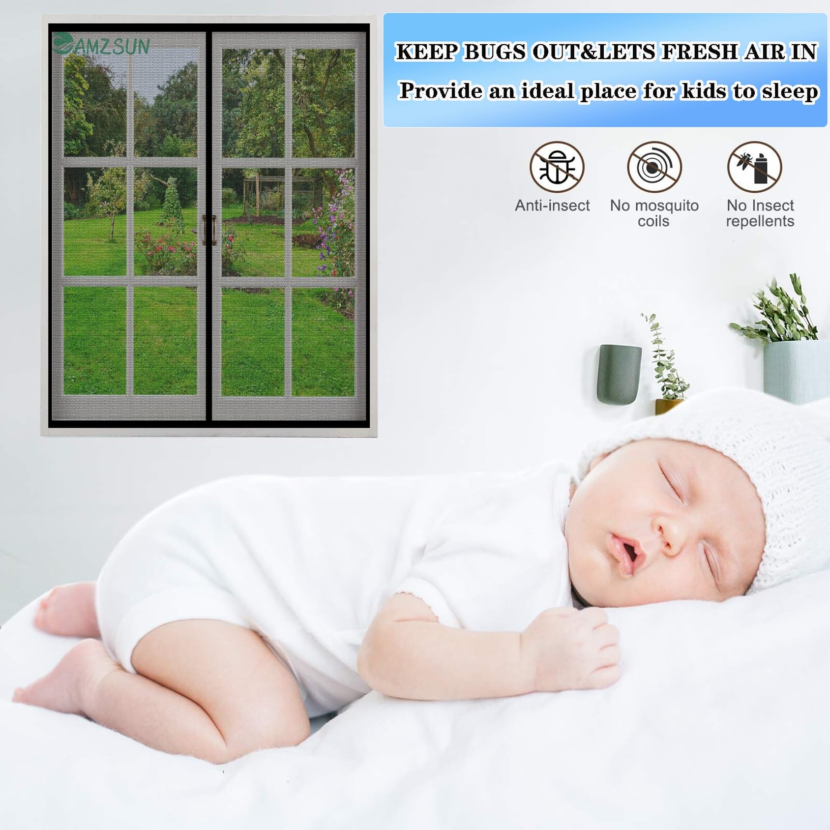 Mosquitera Ventana Magnetica 200x200cm Negro Corredera Cortina Mosquitera Magnética,con Adhesivos Cintas y imanes para Salón/Balcón/Dormitorio