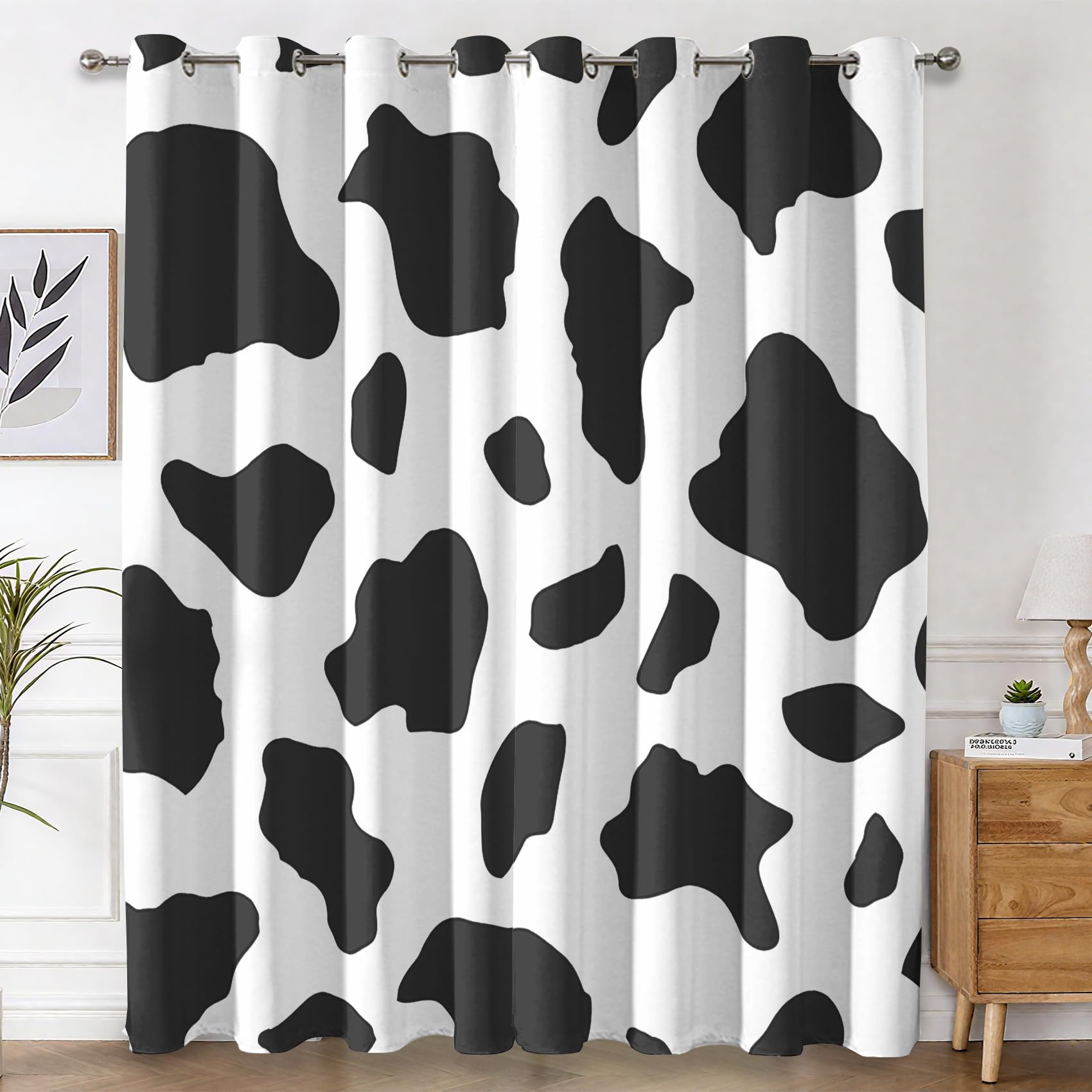 Generisch Kuhfleck Vorhänge Wohnzimmer, Vorhang Blickdicht Schwarz Weiß Tierdruck Gardinen mit Ösen Schlafzimmer, Thermo Verdunklungsvorhänge 2er Set H175 x B140 cm pw&20