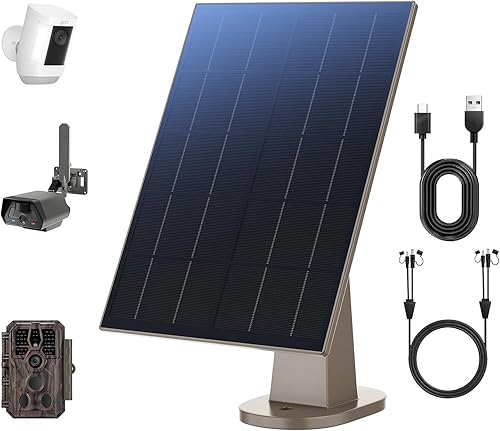 Panel solar de 8W para cámara de sendero con batería recargable de 72Wh incorporada, viene con montaje ajustable de 360°, 6V/12V DC y puerto USB-C