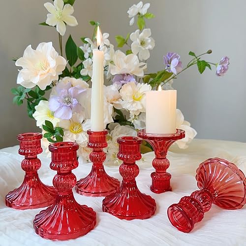 Miniatura 8 de Portavelas de cristal, portavelas cónico a rayas, juego de 6 candelabros para centros de mesa, decoración del hogar, bodas, festivales y fiestas