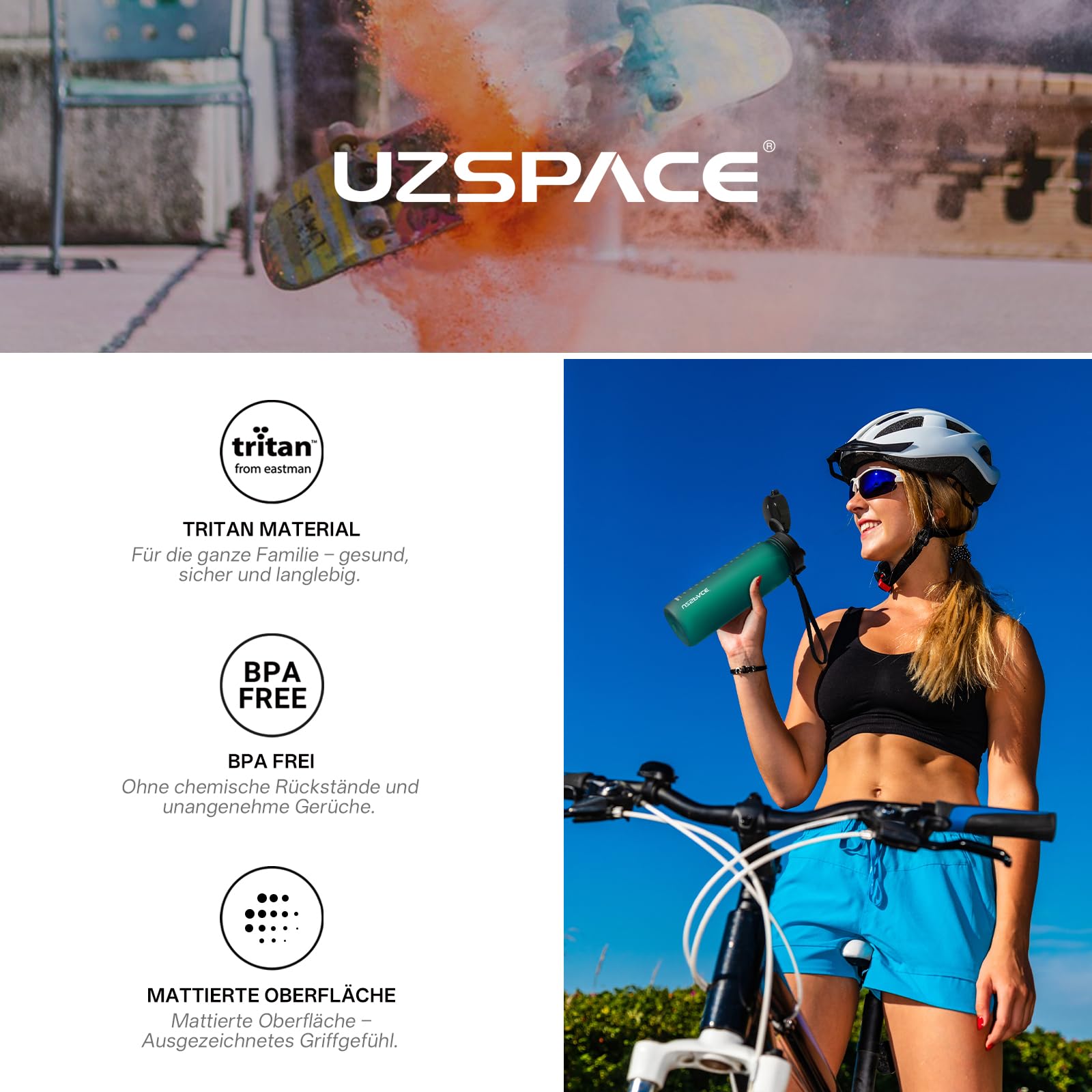 UZSPACE Botella Agua Deportiva,500ml/800ml/1000ml/1.5l, Tritan Botella Agua Sin BPA. Evitar Fugas de Agua y Ideal para el Ejercicio y los Deportes al Aire Libre — view 5