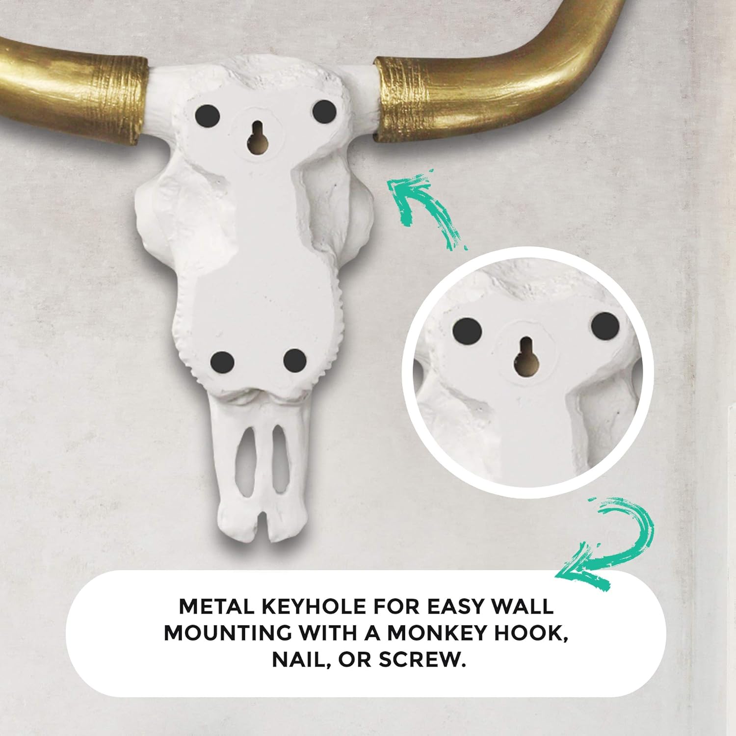 Wallcharmers Gold and White Longhorn Skull Wall Decor, Faux Taxidermy Bull Horns for Wall, Goes Well for Farmhouse Decor, Size, White + Gold Horns