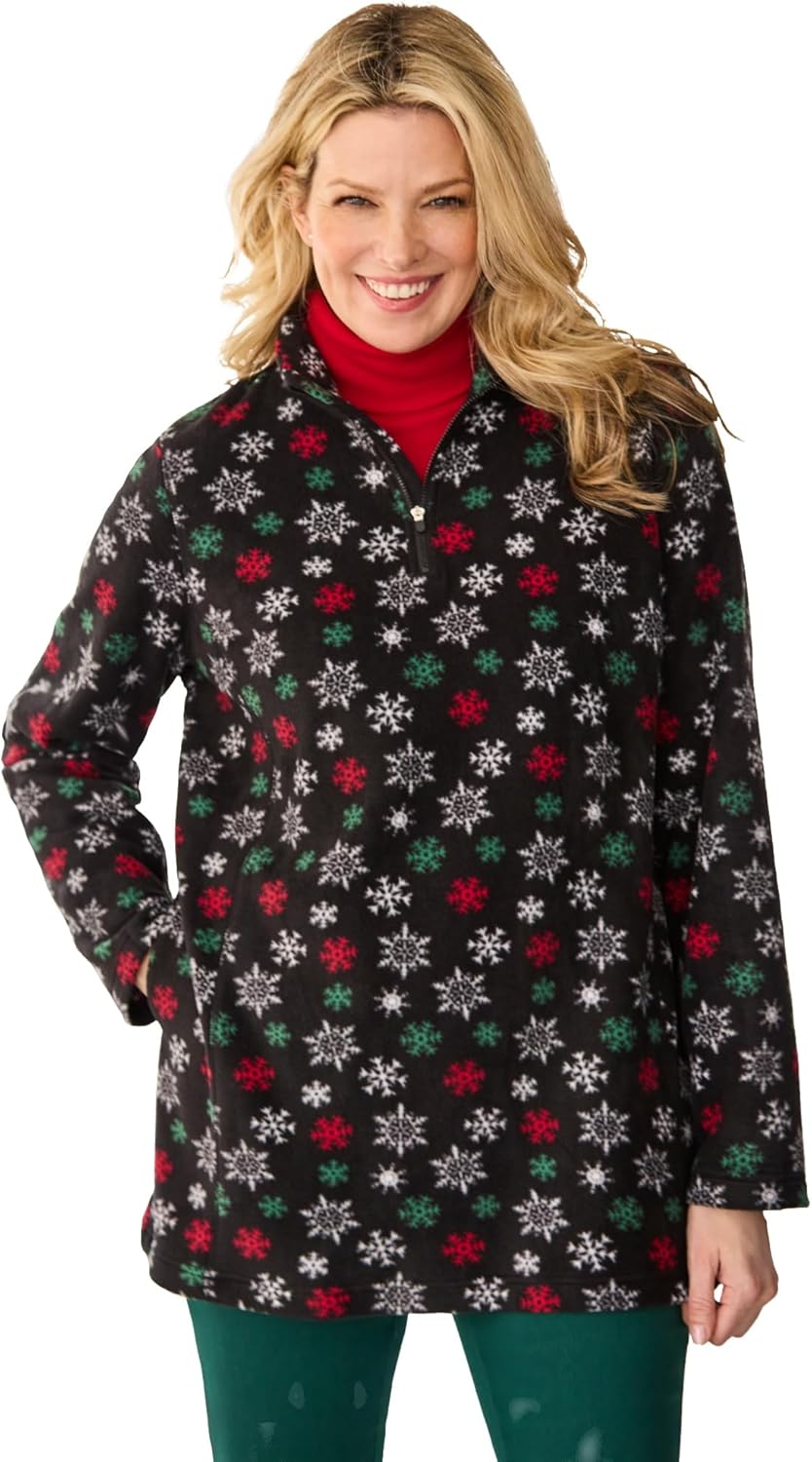 Woman Within Plus Size Microfleece Quarter-Zip Pullover