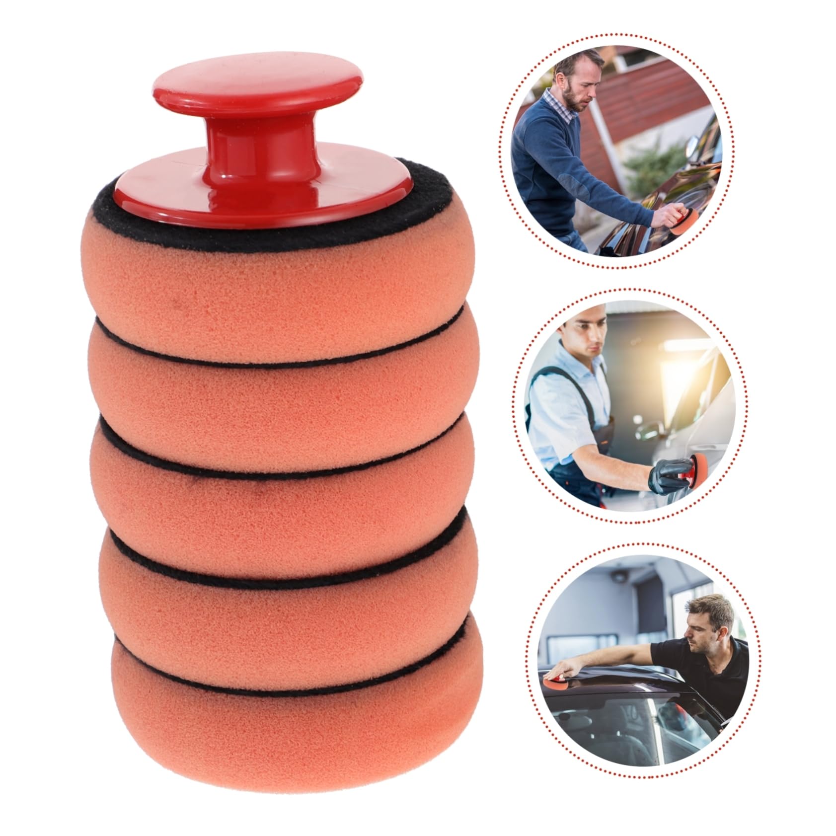 FUNOMOCYA 5Pcs Car Wax Applicator Pads Kit with Handle Water Resistant Buffing Sponge Pads Comfortable Grip Polisher for Car Waxing and Staining Applications