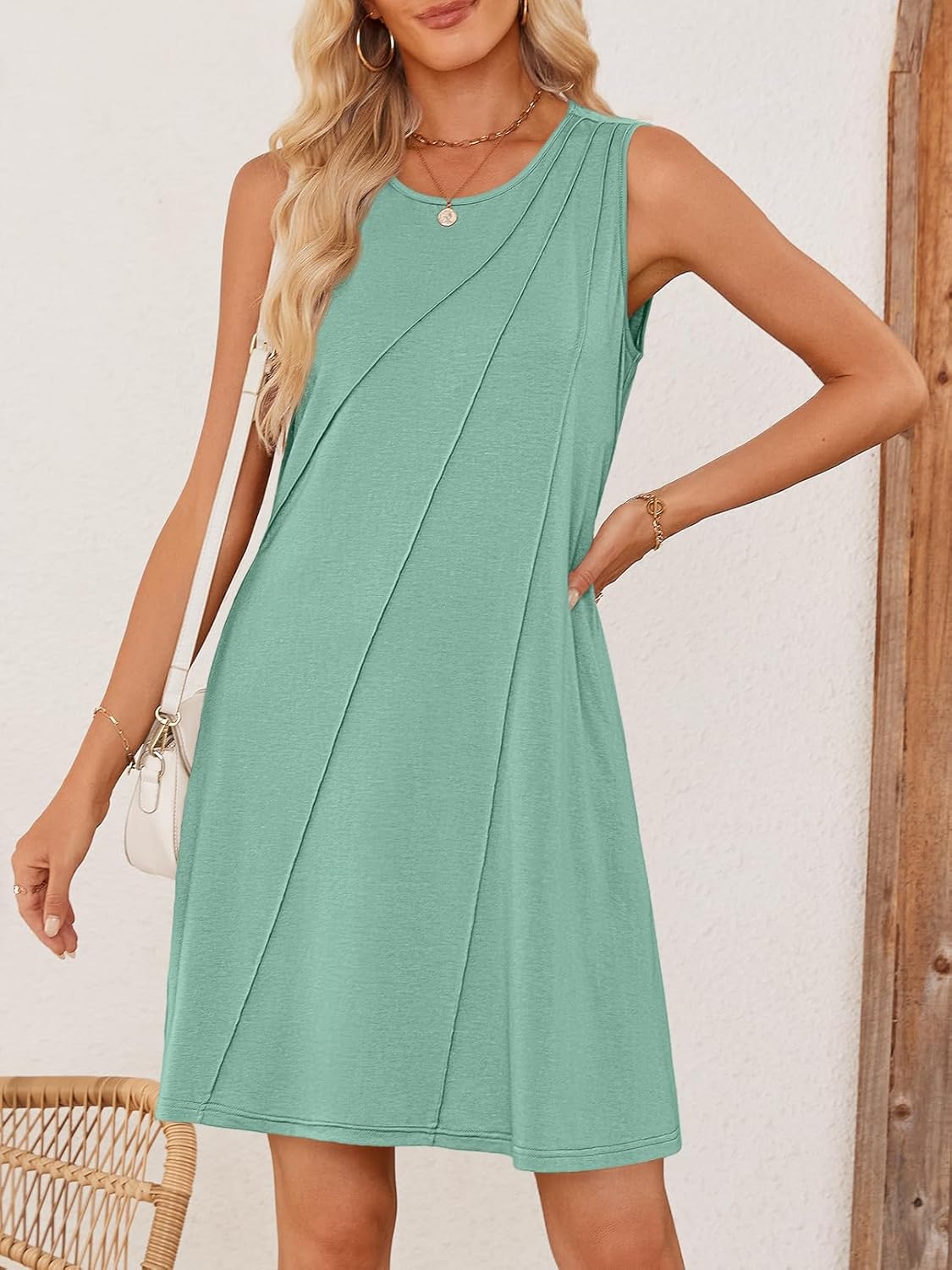 MEROKEETY Women's 2025 Summer Sleeveless Sundress Casual Beach Vacation Crewneck Tank Mini Dress - Image 3