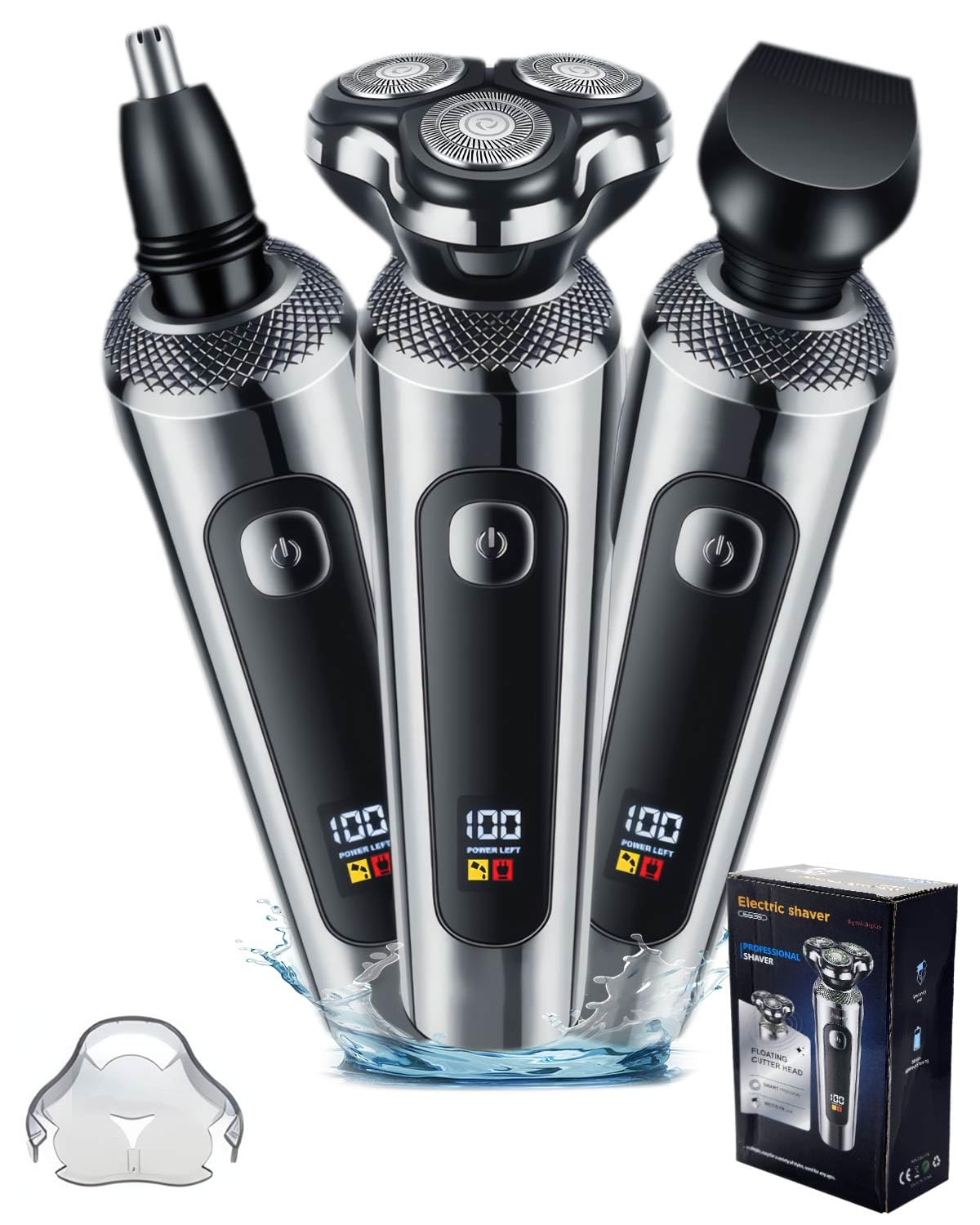Afeitadora Eléctrica Rotativa para Hombre - Maquinilla de Afeitar 3 en 1 con Cepillo, IPX7, 2 Velocidades, Pantalla LED, Ideal para Regalo